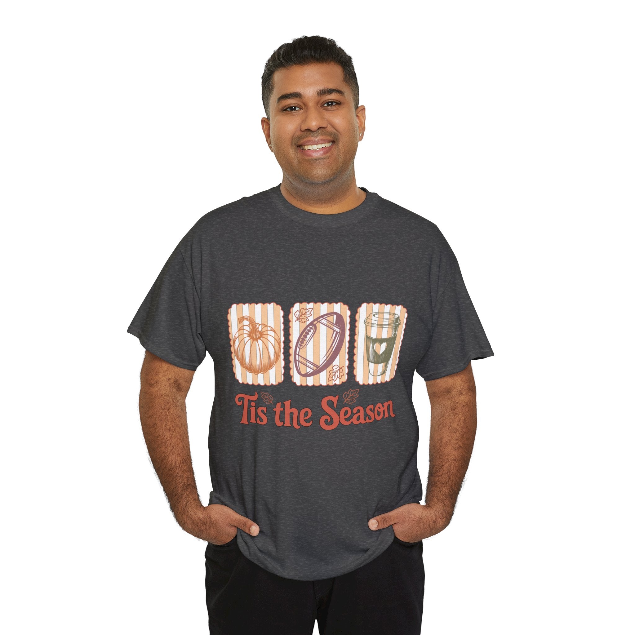 Tis the Season Pumpkin, Football & Coffee Fall Unisex Cotton T-Shirt