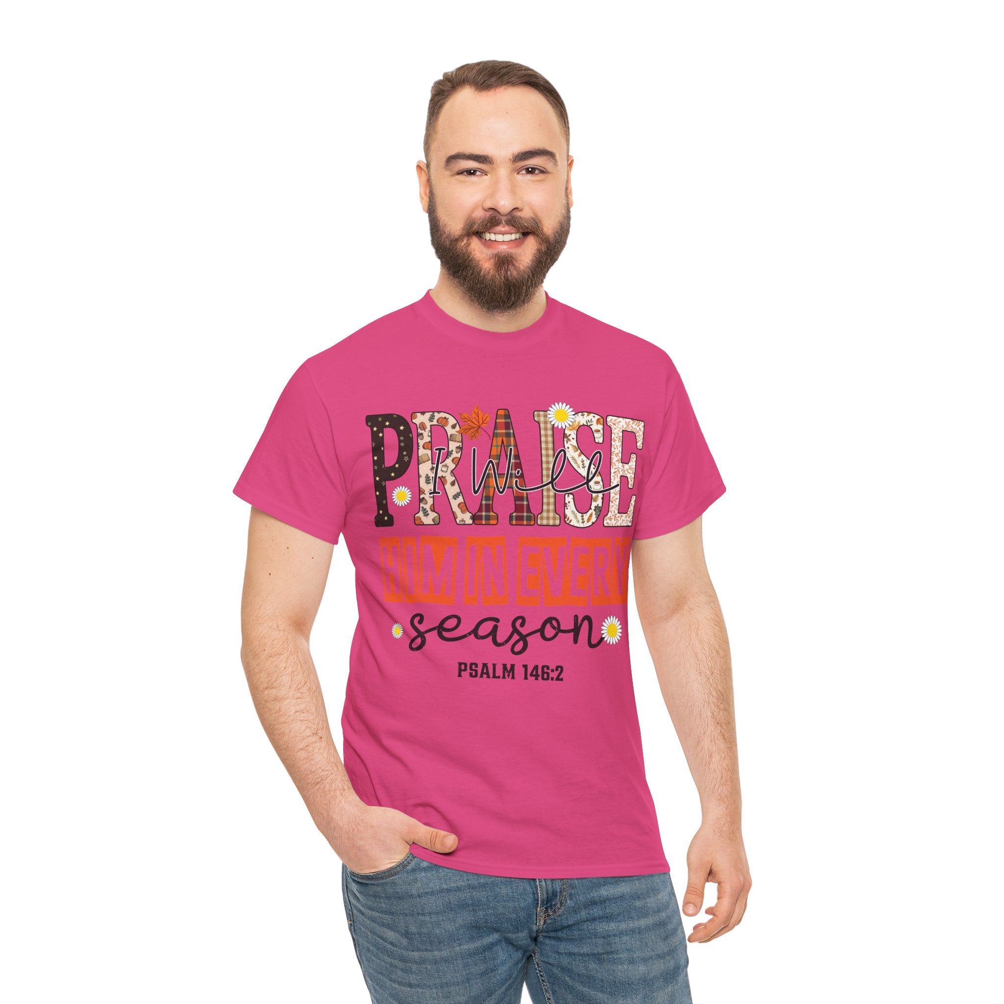 Praise Him In Every Tee — Fall Daisies & Leaf Floral Graphic Unisex Cotton T-Shirt