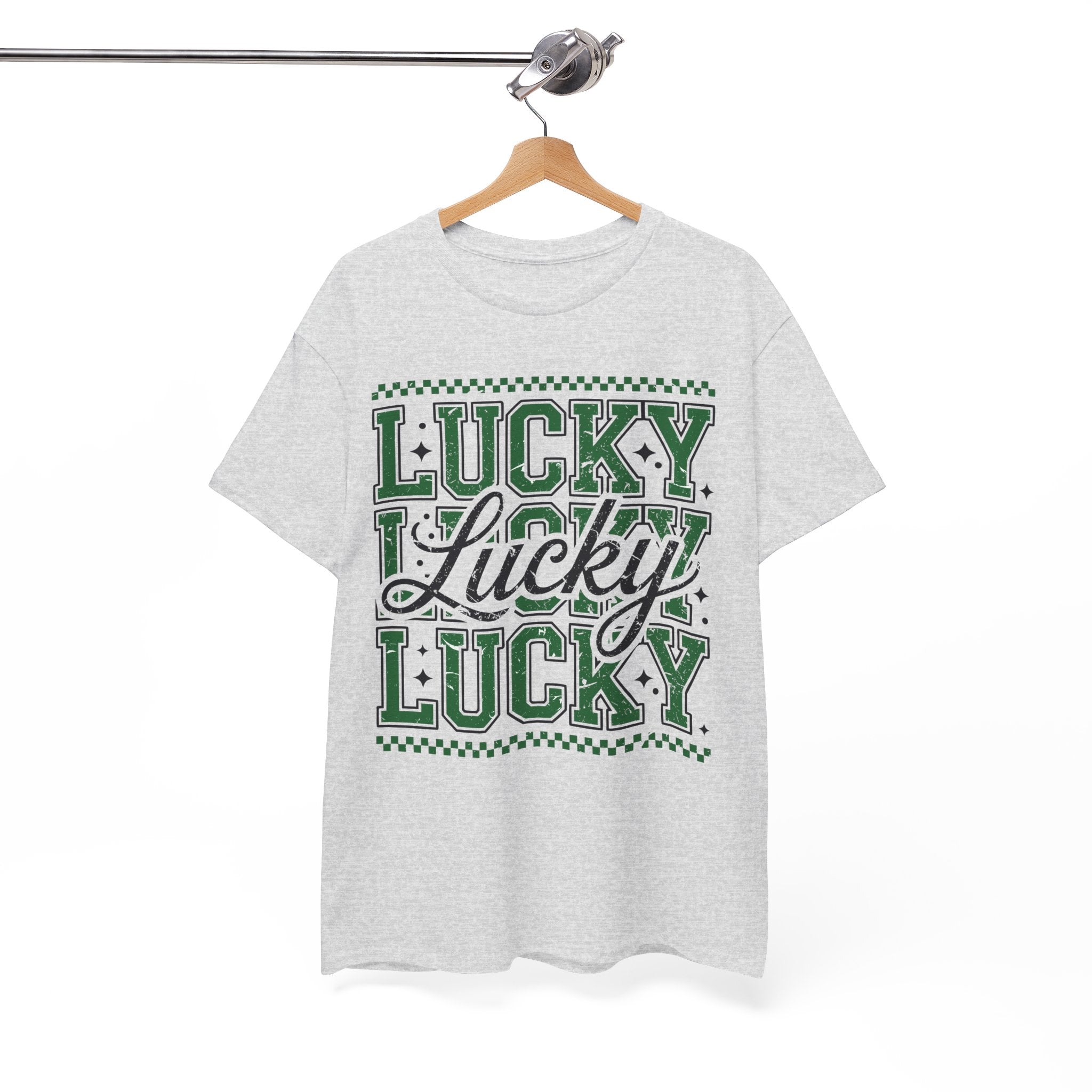 Lucky Varsity Tee — Layered Green ‘Lucky’ Graphic Unisex Cotton Tee
