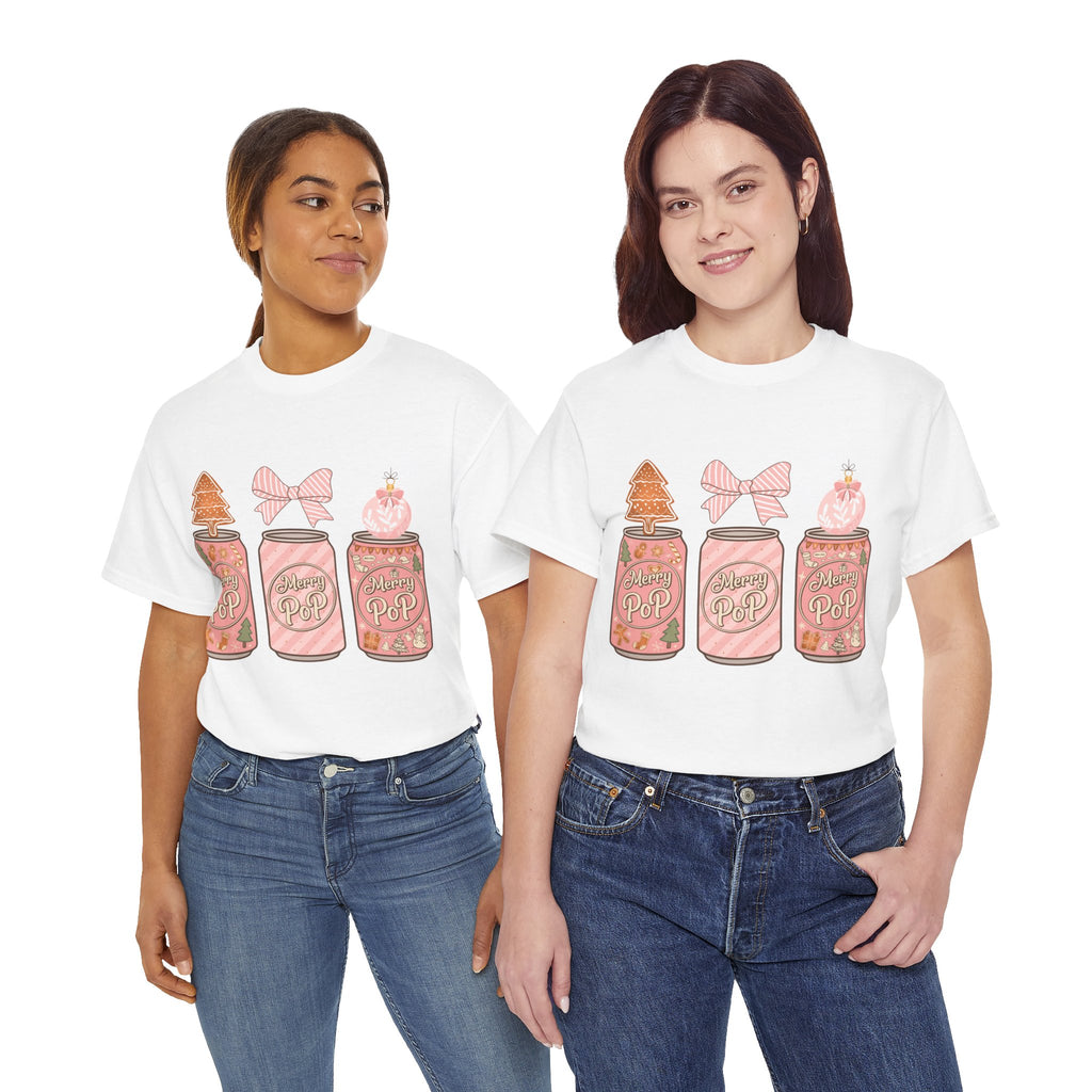 Merry Pop Christmas Soda Can Tee — Pastel Holiday Graphic Unisex Cotton T-Shirt