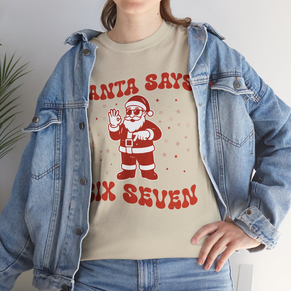 Retro 'Santa Says Six Seven' Christmas Unisex Cotton Tee