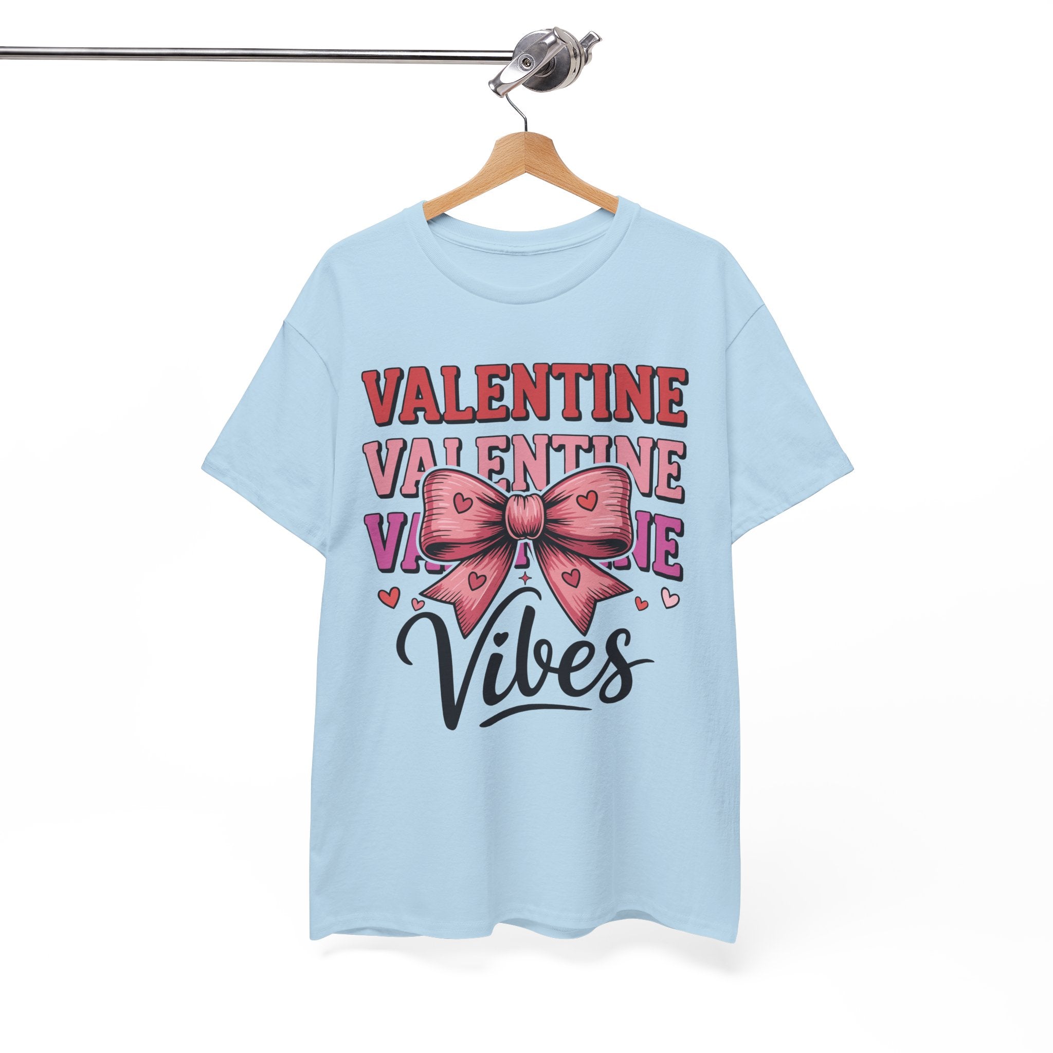 Valentine Vibes T-Shirt — Pink Bow Heart Graphic Unisex Cotton Tee