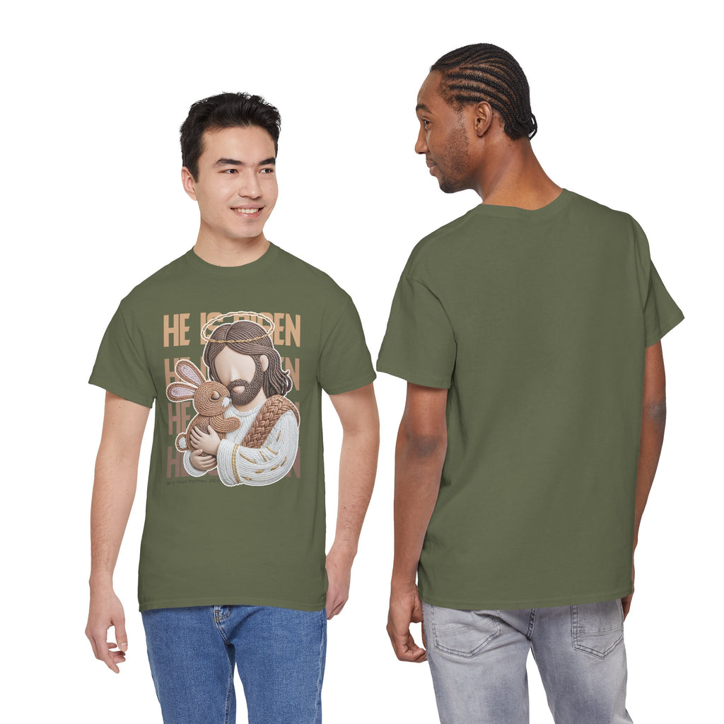 He Is Risen Matthew 28:6 Jesus With Lamb Unisex Cotton T-Shirt