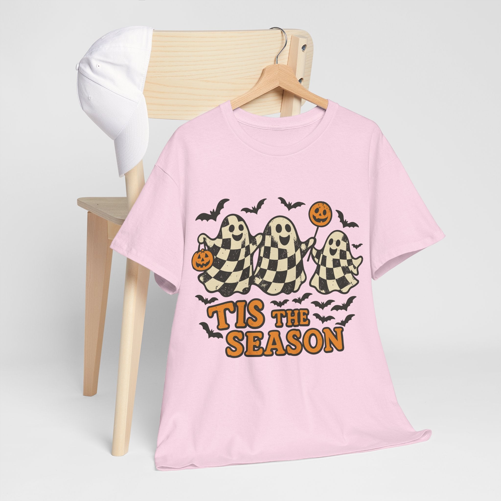 Halloween Ghosts Checker Pattern Unisex Cotton Tee