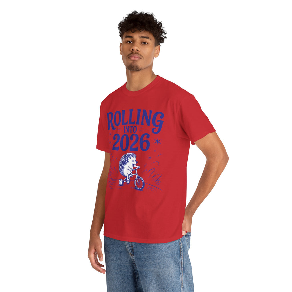 Rolling Into 2026 Hedgehog Tricycle Unisex Cotton Tee