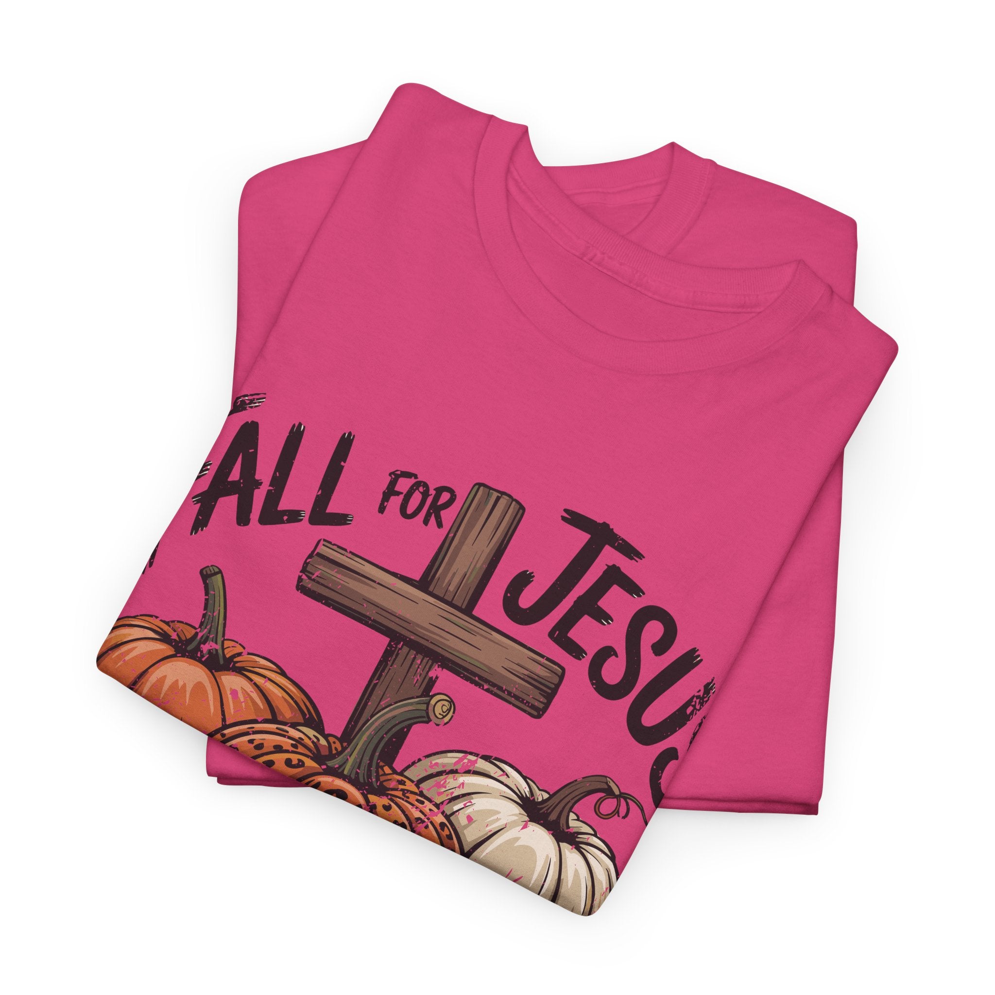 Fall for Jesus Pumpkin Cross Tee — "He Never Leaves" Autumn Christian Unisex Cotton T-Shirt