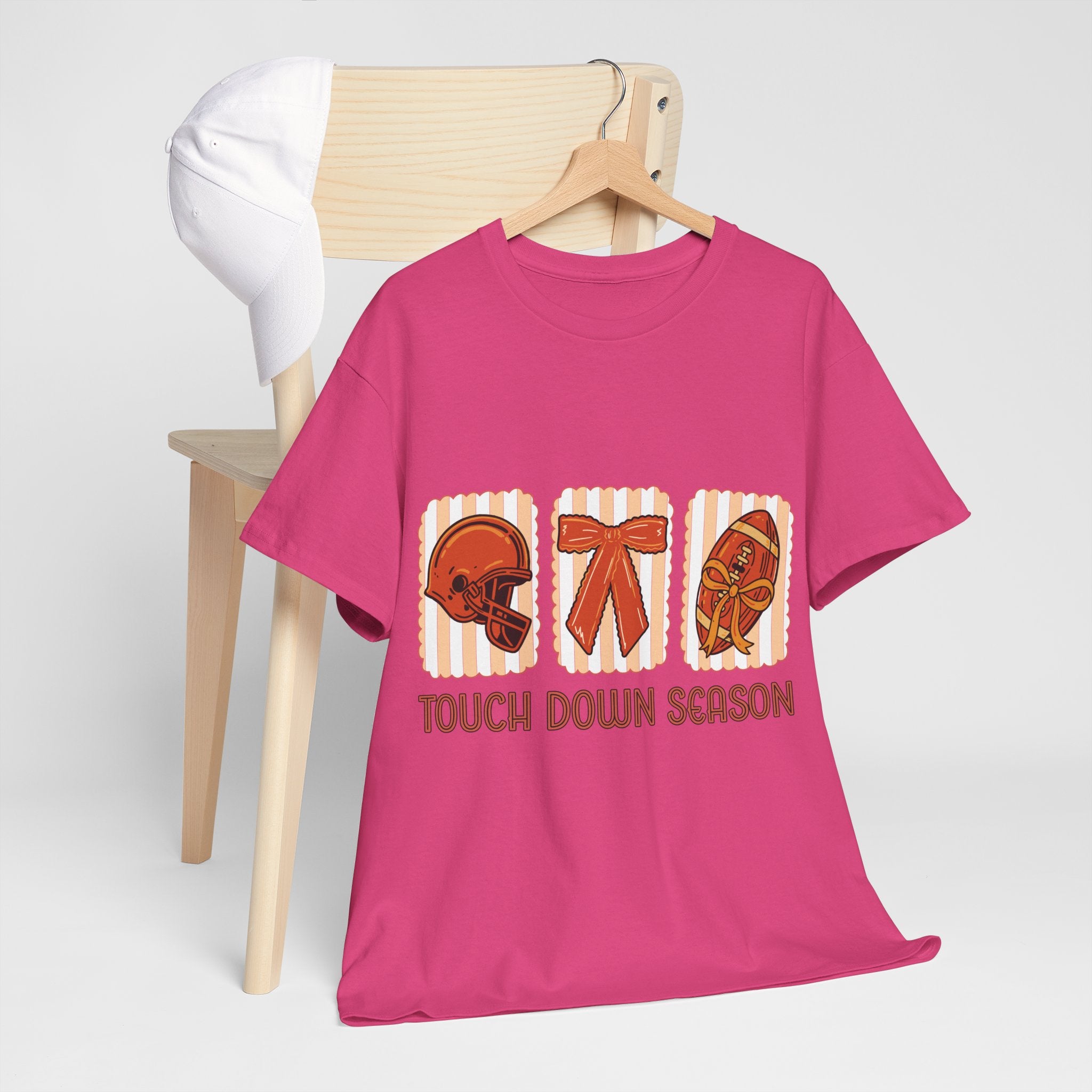 Touch Down Season Football Tee — Striped Fall Helmet & Bow Design Unisex Cotton Tee