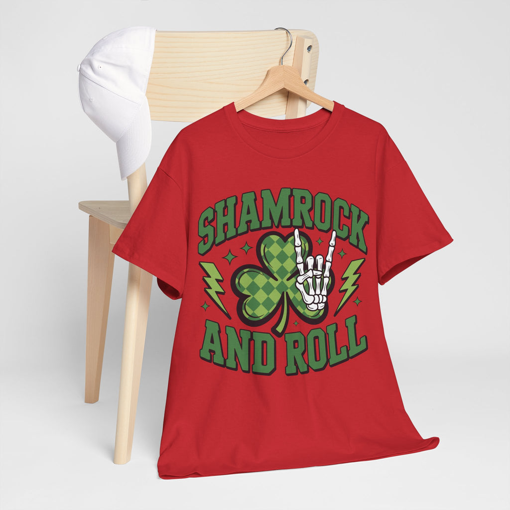 Shamrock and Roll Tee — Skeleton Hand & Lightning St. Patrick’s Rock Unisex Cotton Shirt