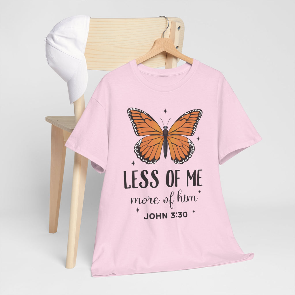 Monarch Butterfly Tee — "Less of Me, More of Him" Christian Unisex cotton T‑Shirt