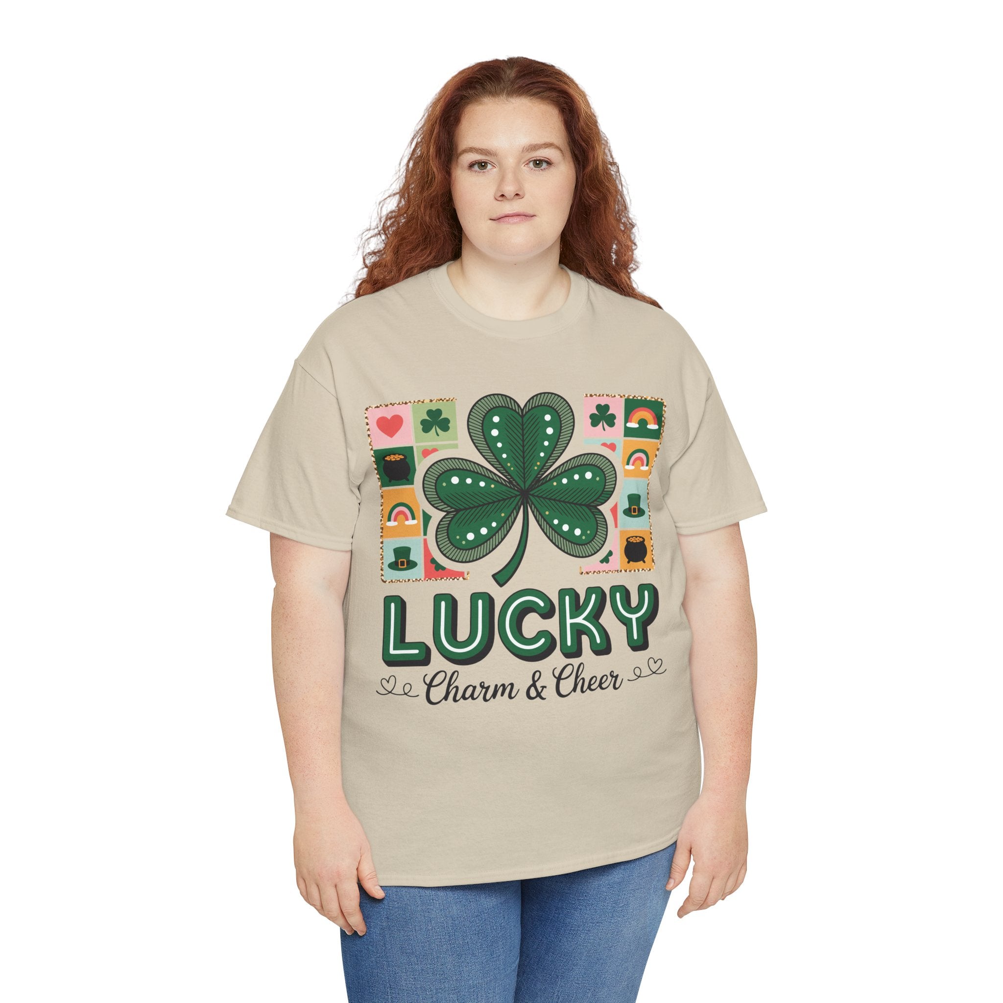 Lucky Charm & Cheer Clover Tee — Patchwork St. Patrick’s Day Unisex Cotton T-Shirt