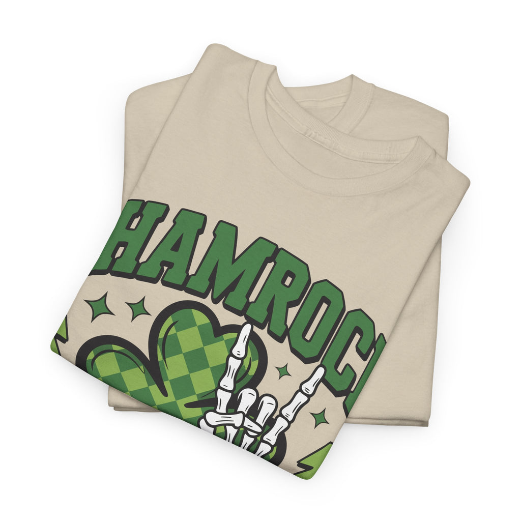 Shamrock and Roll Tee — Skeleton Hand & Lightning St. Patrick’s Rock Unisex Cotton Shirt