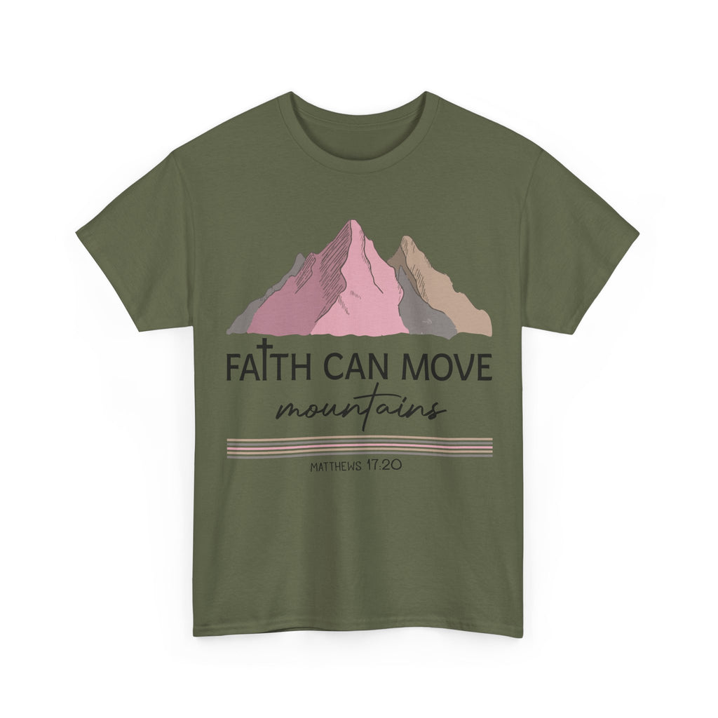 Faith Can Move Mountains Mountain Tee — Pastel Inspirational Christian Unisex Cotton T-Shirt
