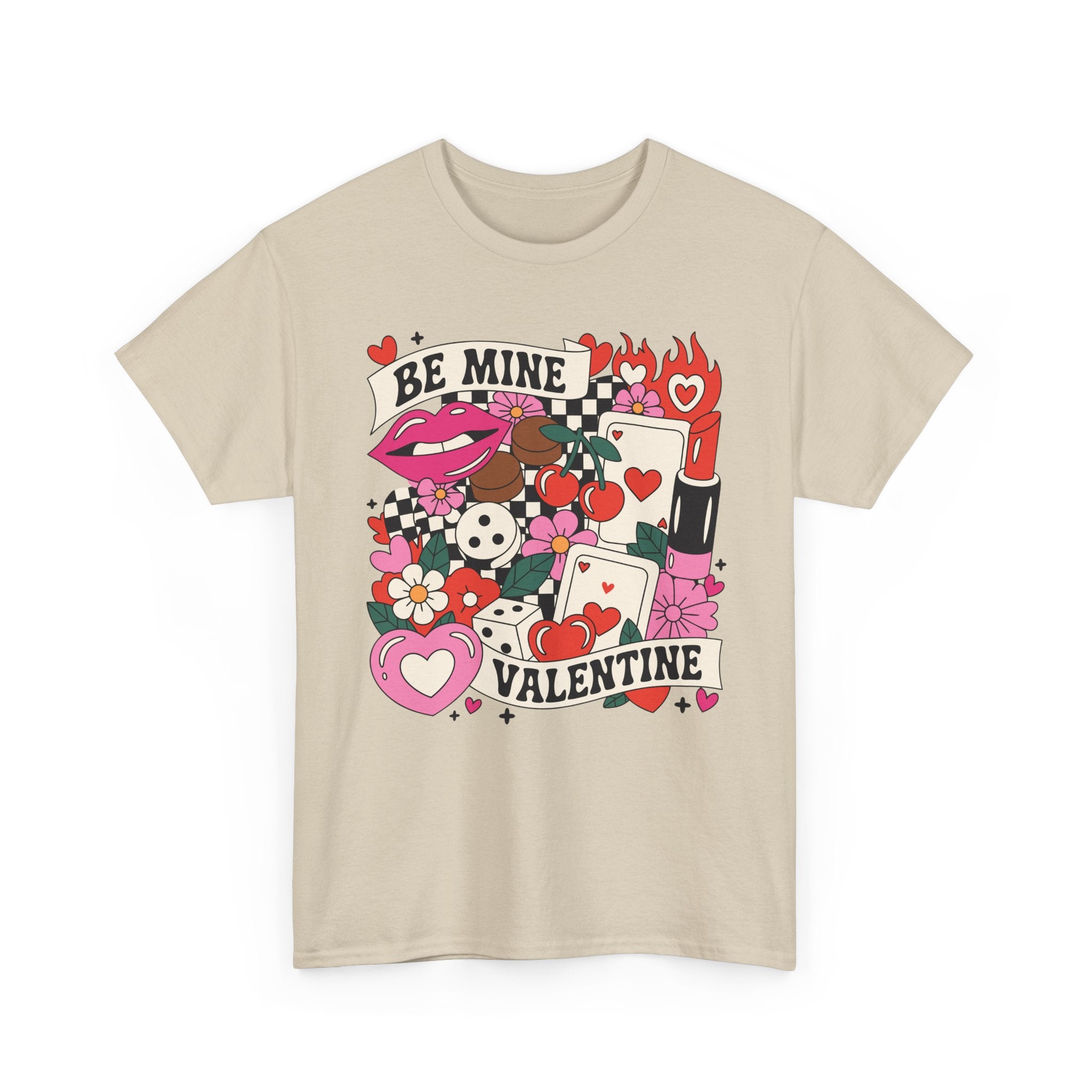 Be Mine Valentine Pop-Art Tee — Lips, Cherries & Retro Valentine Collage...Unisex Cotton Tee