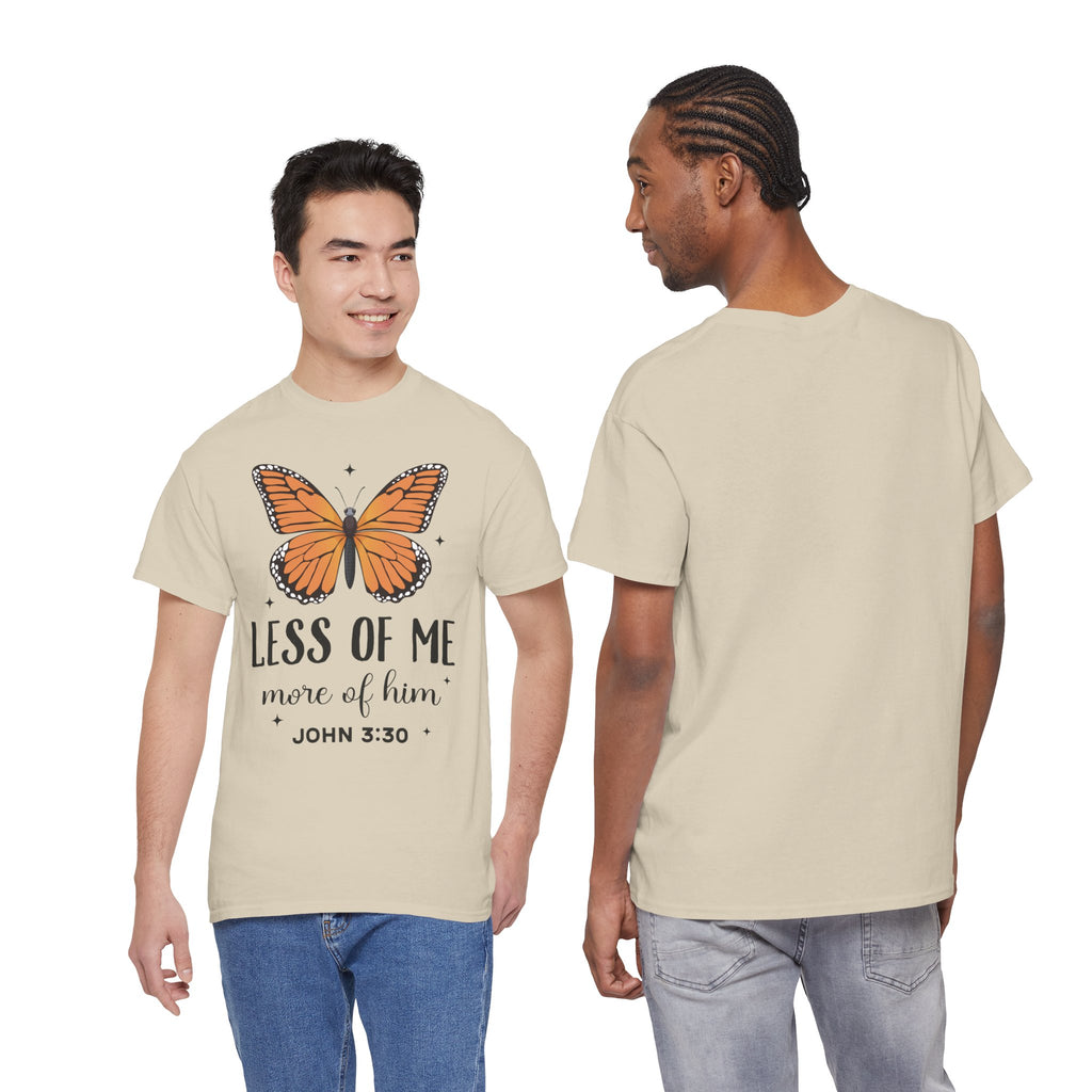 Monarch Butterfly Tee — "Less of Me, More of Him" Christian Unisex cotton T‑Shirt