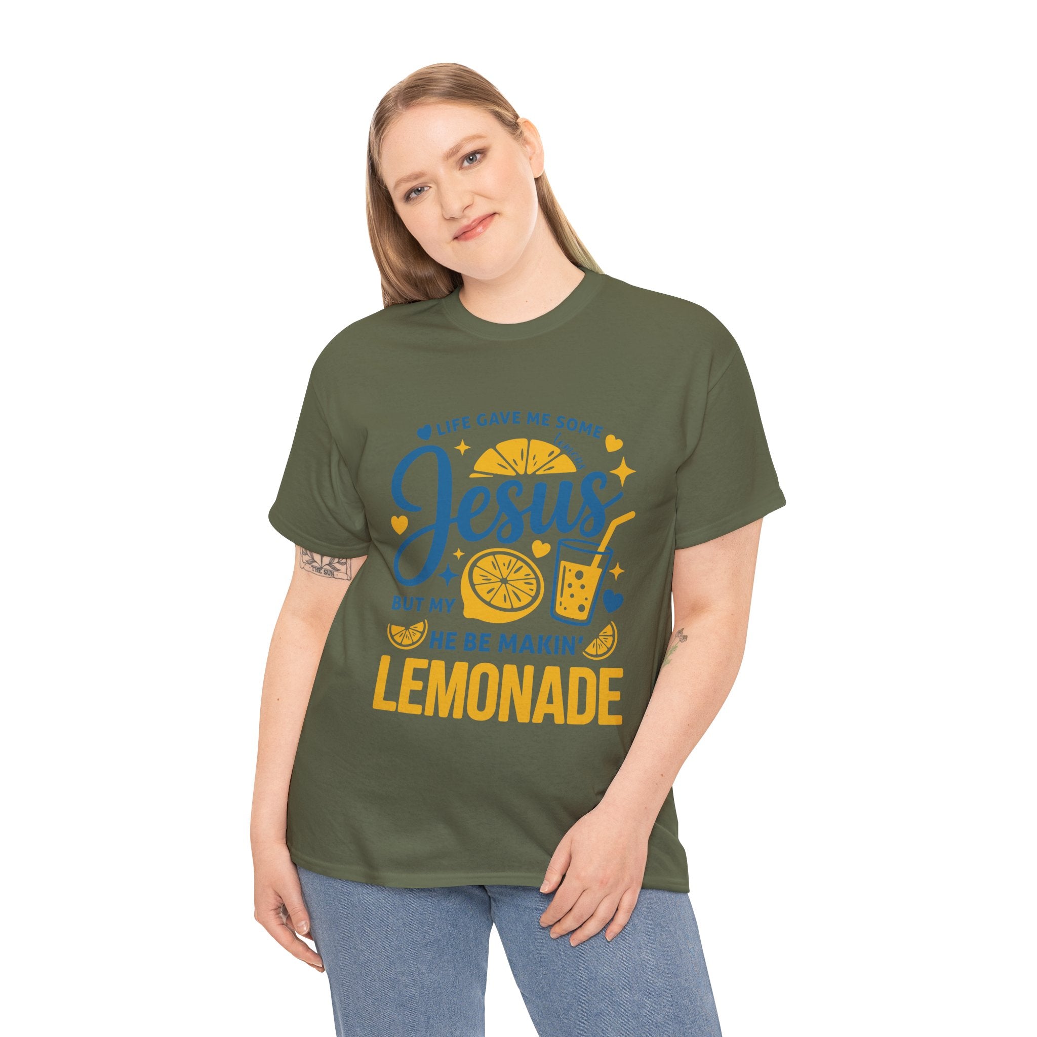 Christian Lemonade T-Shirt — “Life gave me some lemons but my Jesus He be makin’ lemonade”. Unisex Cotton Tee