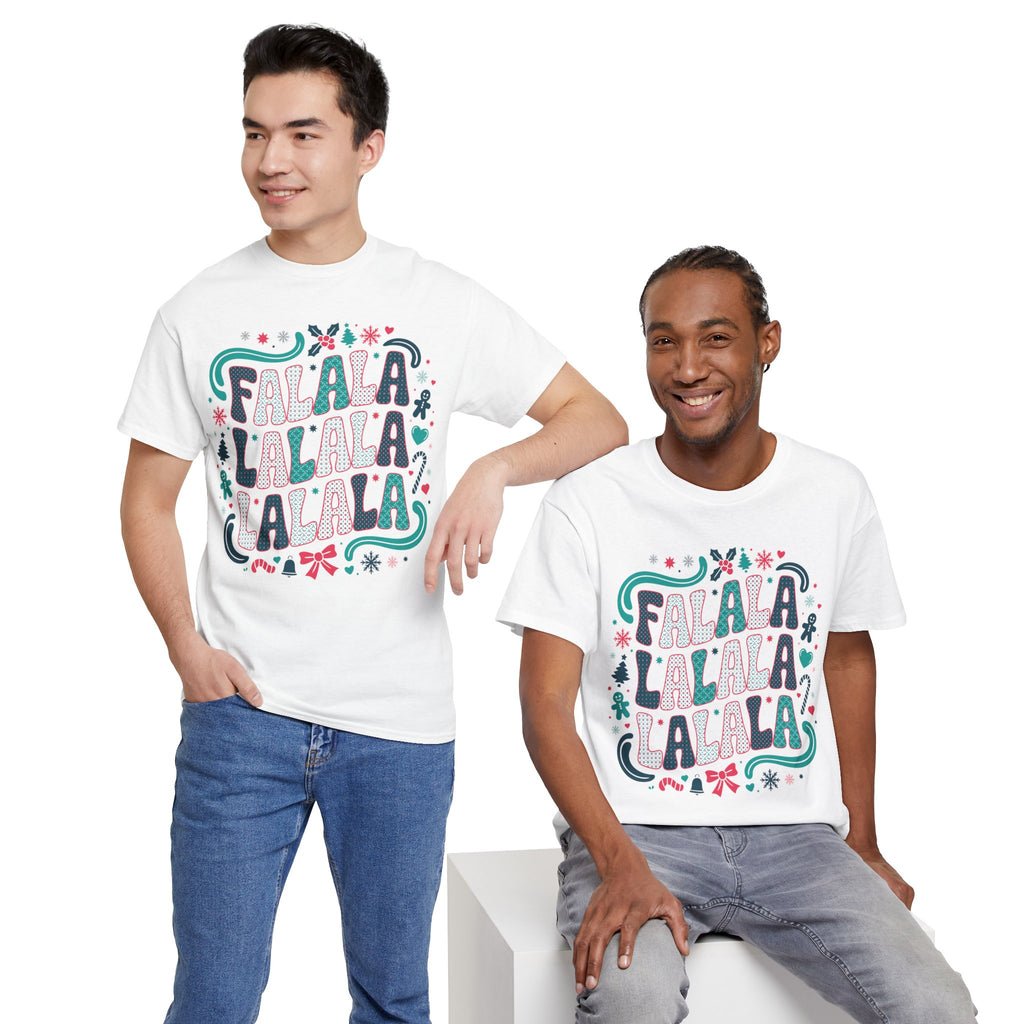 Fa La La La La Christmas T-Shirt — Festive Candy Cane & Gingerbread Holiday Unisex Cotton Tee