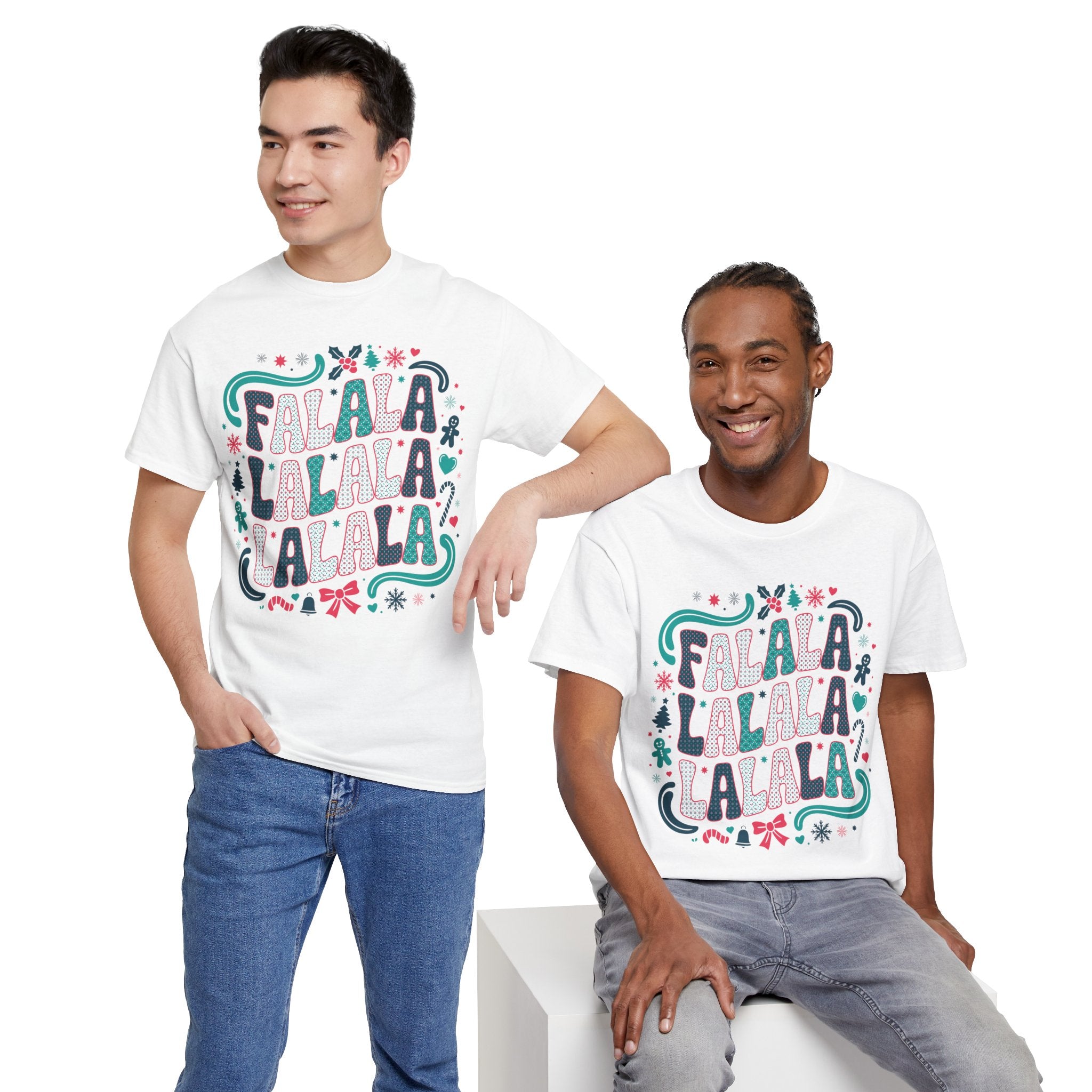 Fa La La La La Christmas T-Shirt — Festive Candy Cane & Gingerbread Holiday Unisex Cotton Tee
