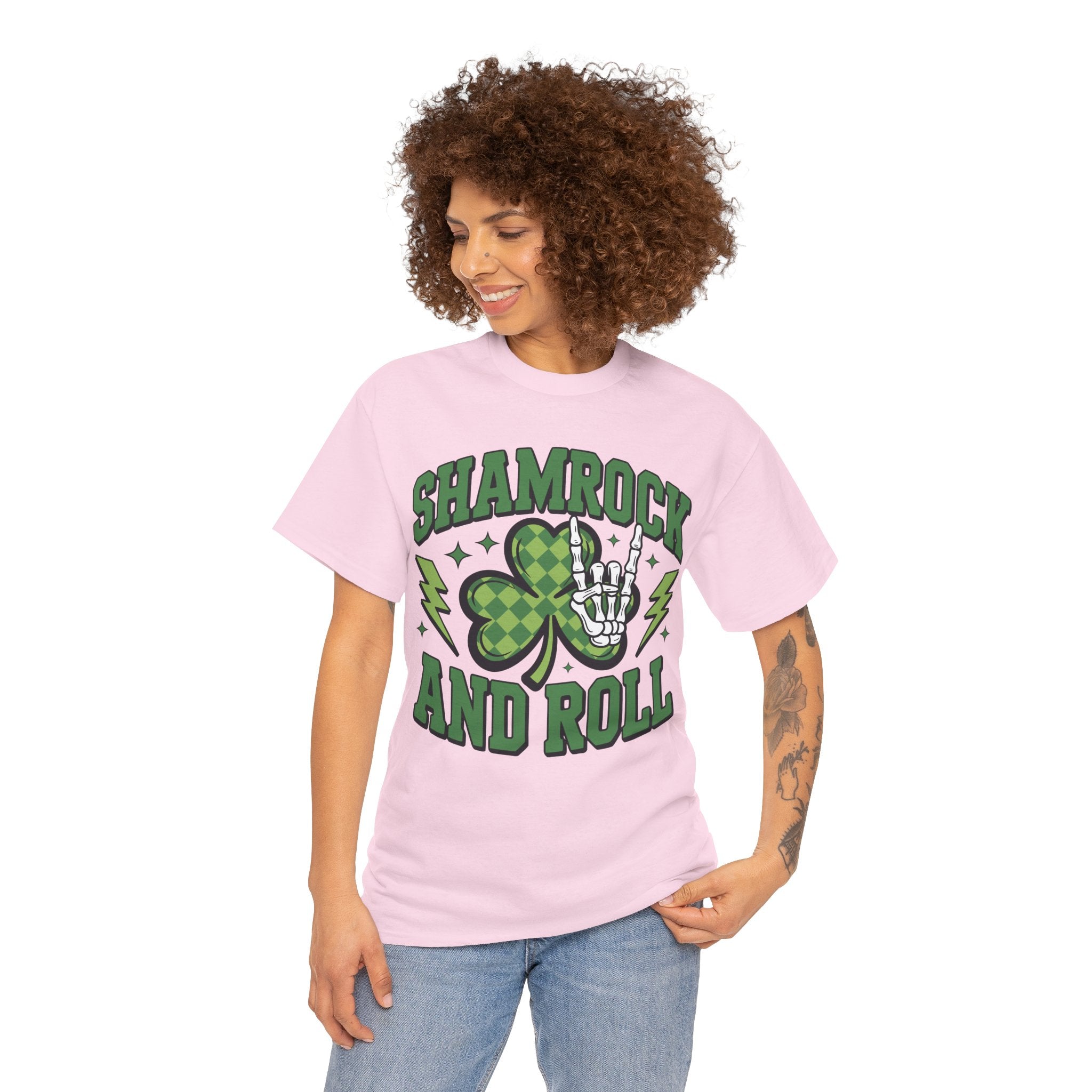 Shamrock and Roll Tee — Skeleton Hand & Lightning St. Patrick’s Rock Unisex Cotton Shirt