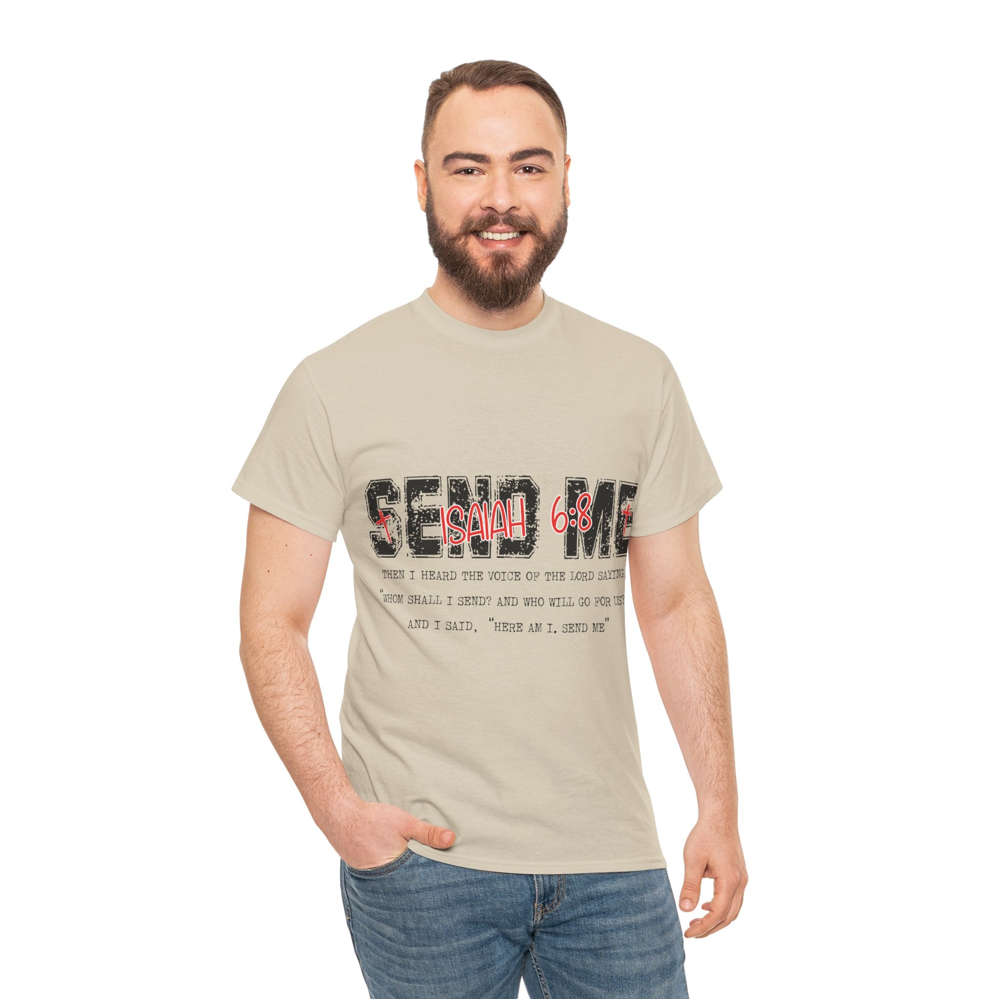 Here I Am Send Me Isaiah 6:8 T-Shirt — Christian Cross Graphic Unisex Cotton Tee
