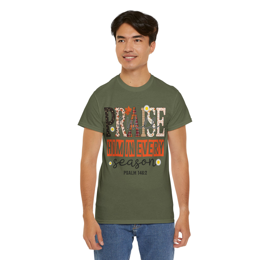 Praise Him In Every Tee — Fall Daisies & Leaf Floral Graphic Unisex Cotton T-Shirt