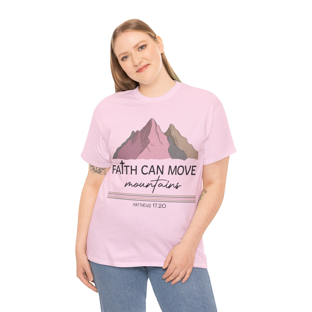 Faith Can Move Mountains Mountain Tee — Pastel Inspirational Christian Unisex Cotton T-Shirt