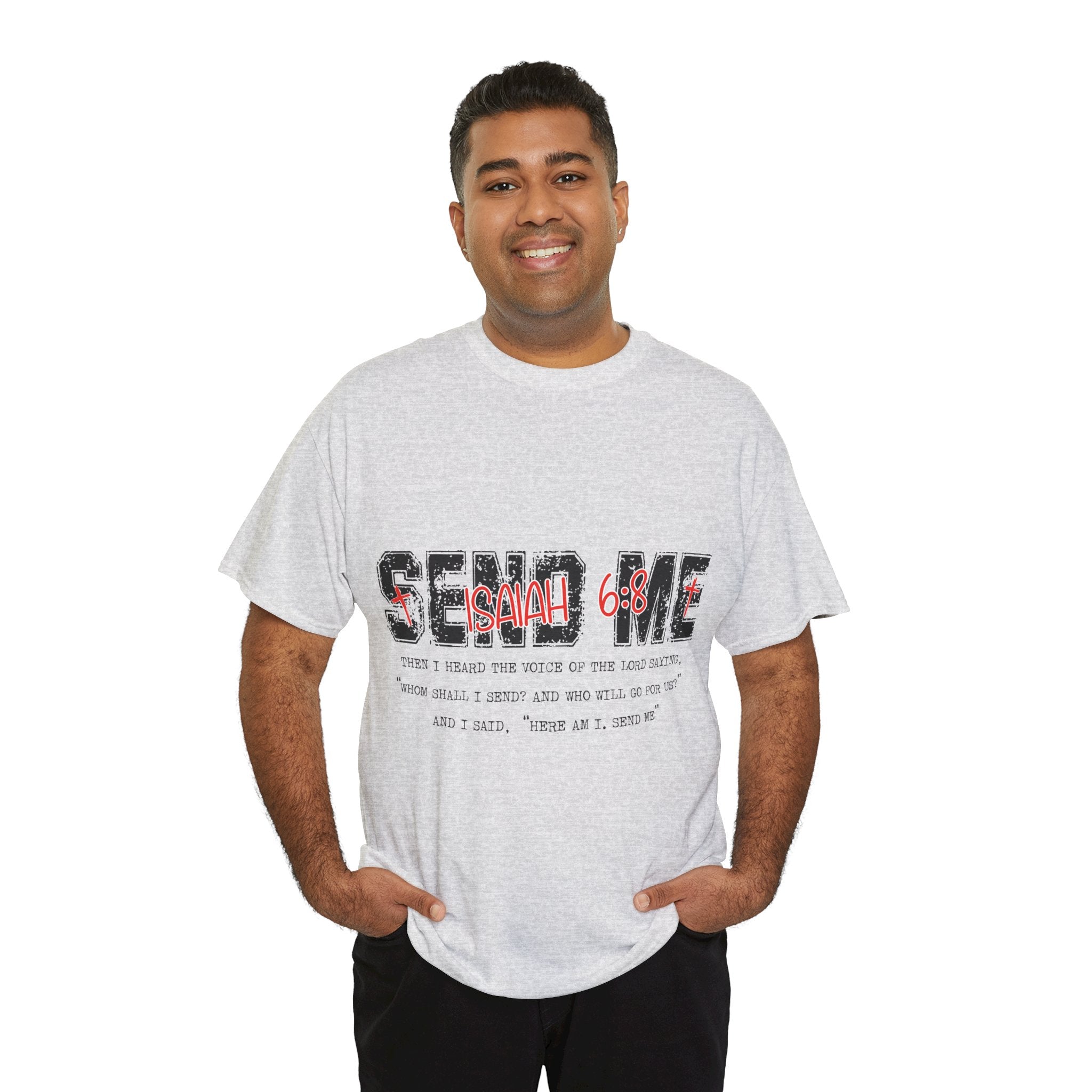 Here I Am Send Me Isaiah 6:8 T-Shirt — Christian Cross Graphic Unisex Cotton Tee