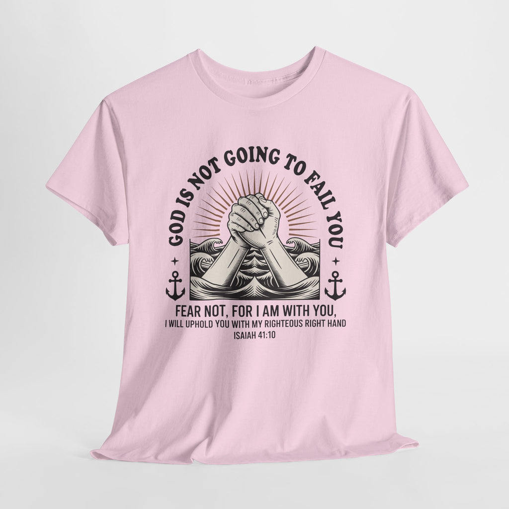 Isaiah 41:10 "Fear Not, For I Am With You" T-Shirt — Clasped Hands Rising from Waves Christian Unisex Cotton Tee