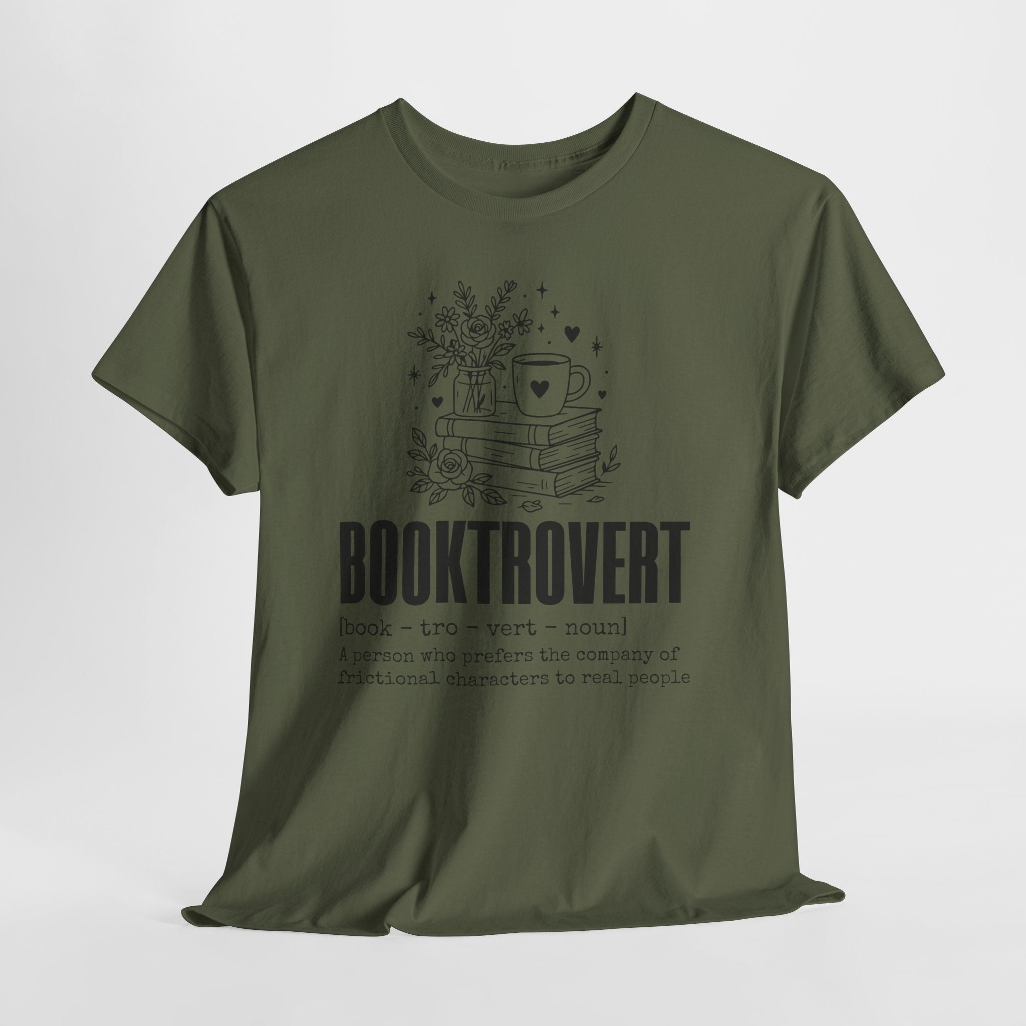 Booktrovert Graphic Tee — "Booktrovert" Definition, Books & Coffee Design Unisex Cotton Tee