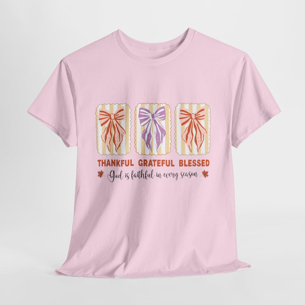 Thankful Grateful Blessed Fall Tee — God Is Faithful Pastel Bows..Unisex Cotton Tee