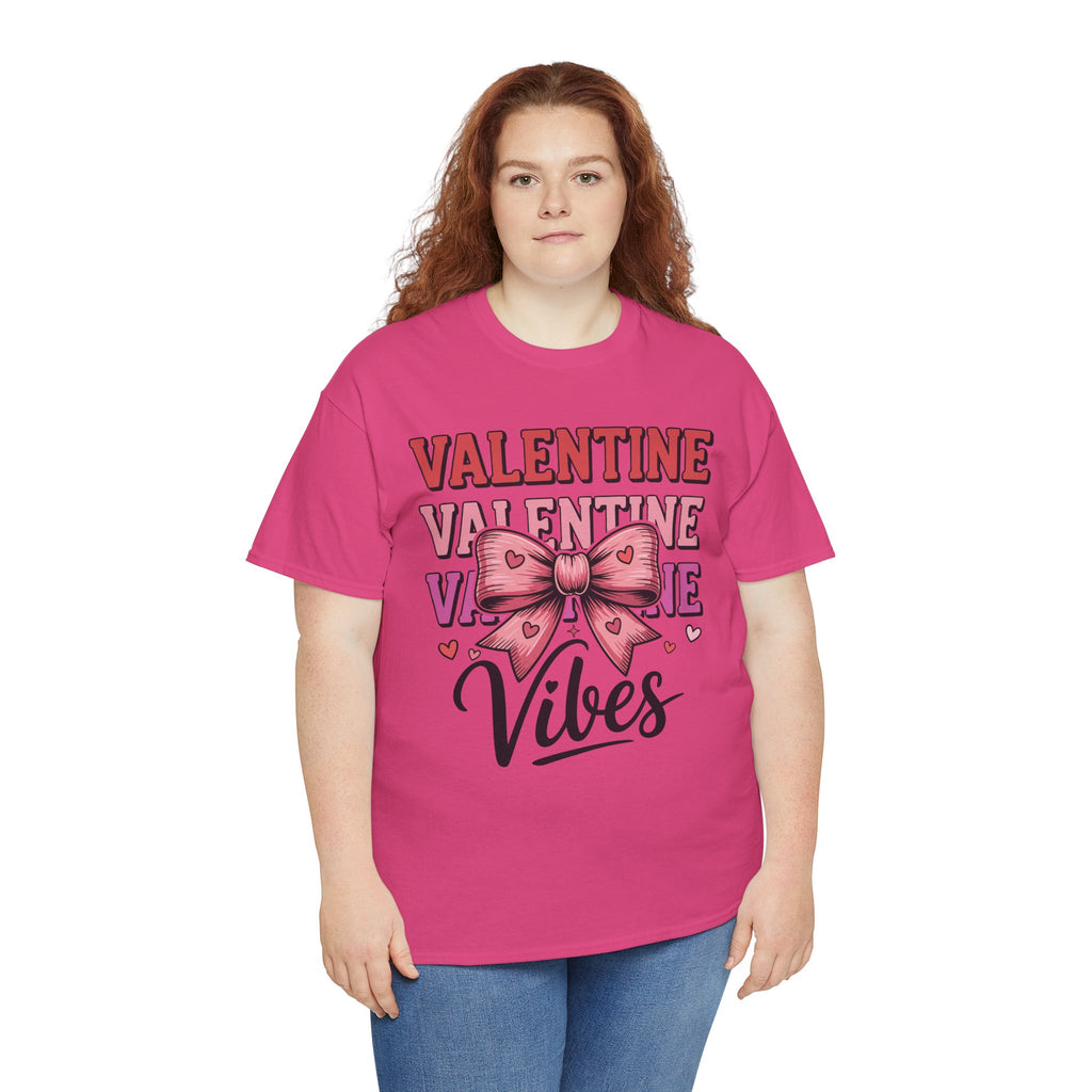Valentine Vibes T-Shirt — Pink Bow Heart Graphic Unisex Cotton Tee