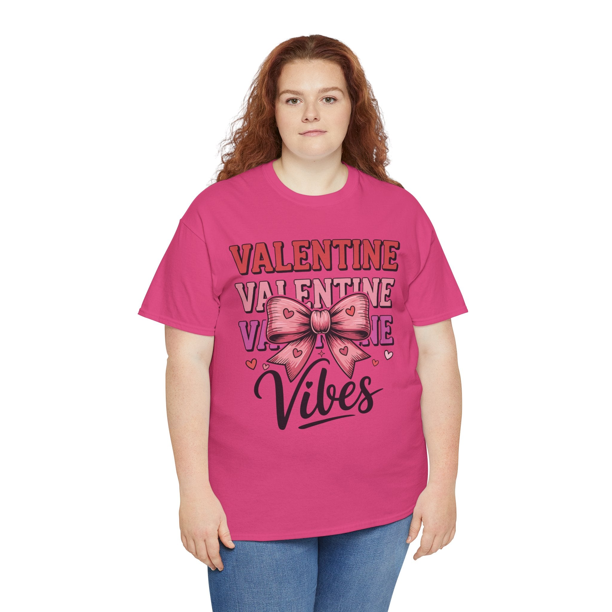 Valentine Vibes T-Shirt — Pink Bow Heart Graphic Unisex Cotton Tee