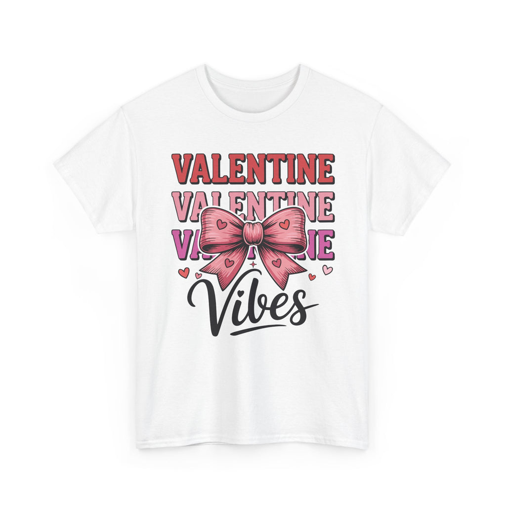 Valentine Vibes T-Shirt — Pink Bow Heart Graphic Unisex Cotton Tee