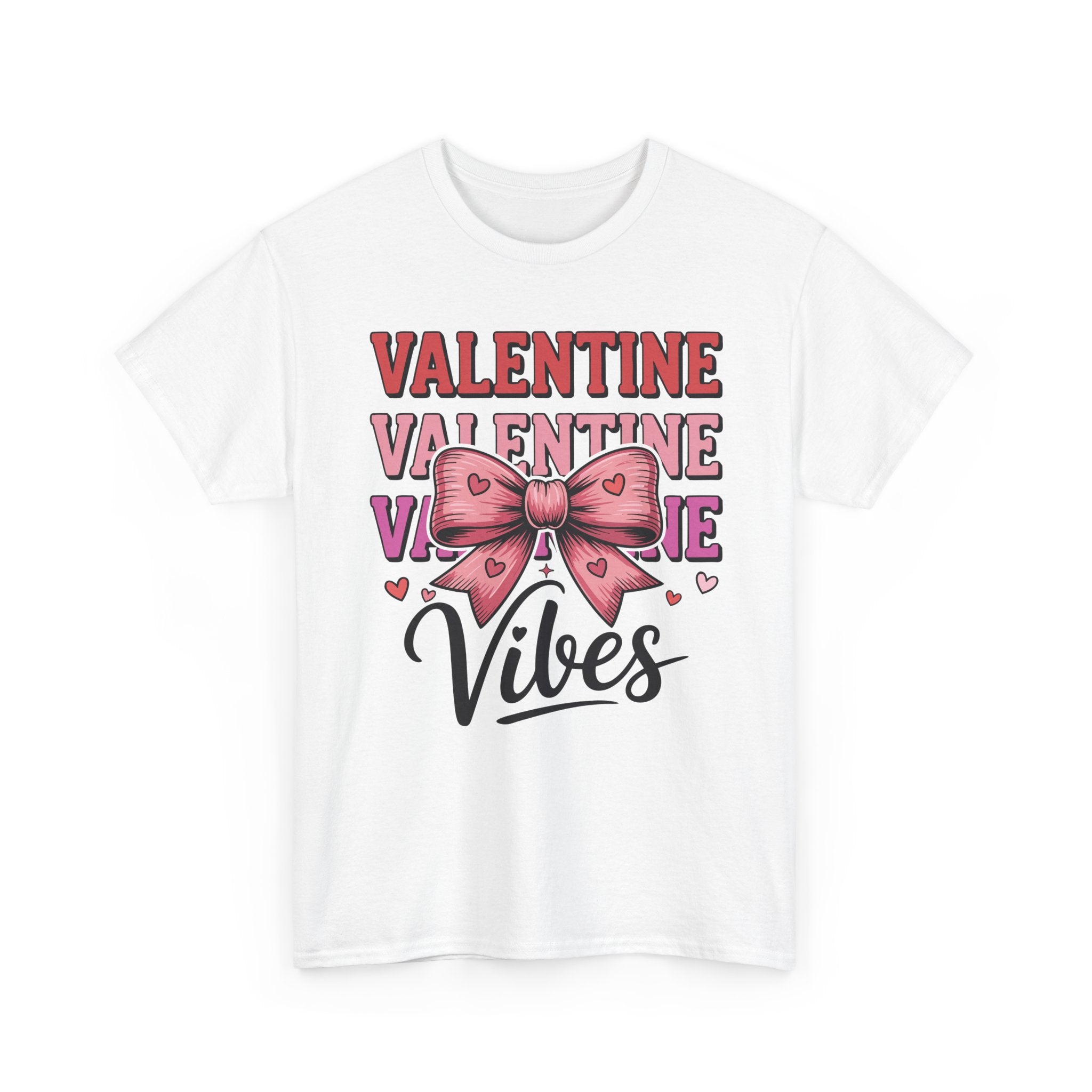 Valentine Vibes T-Shirt — Pink Bow Heart Graphic Unisex Cotton Tee