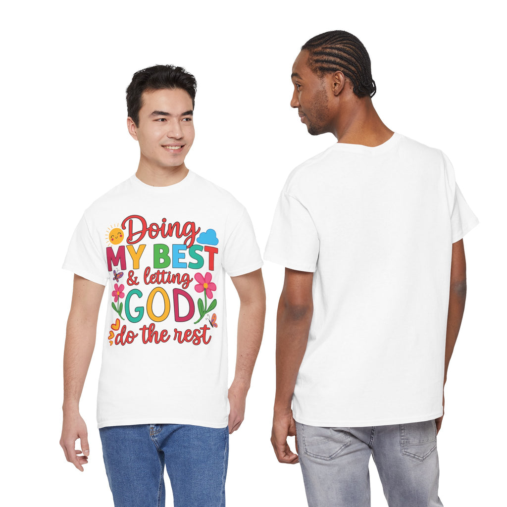Doing My Best & Letting God Do The Rest T-Shirt — Floral Sun & Butterflies Inspirational Unisex Cotton Tee