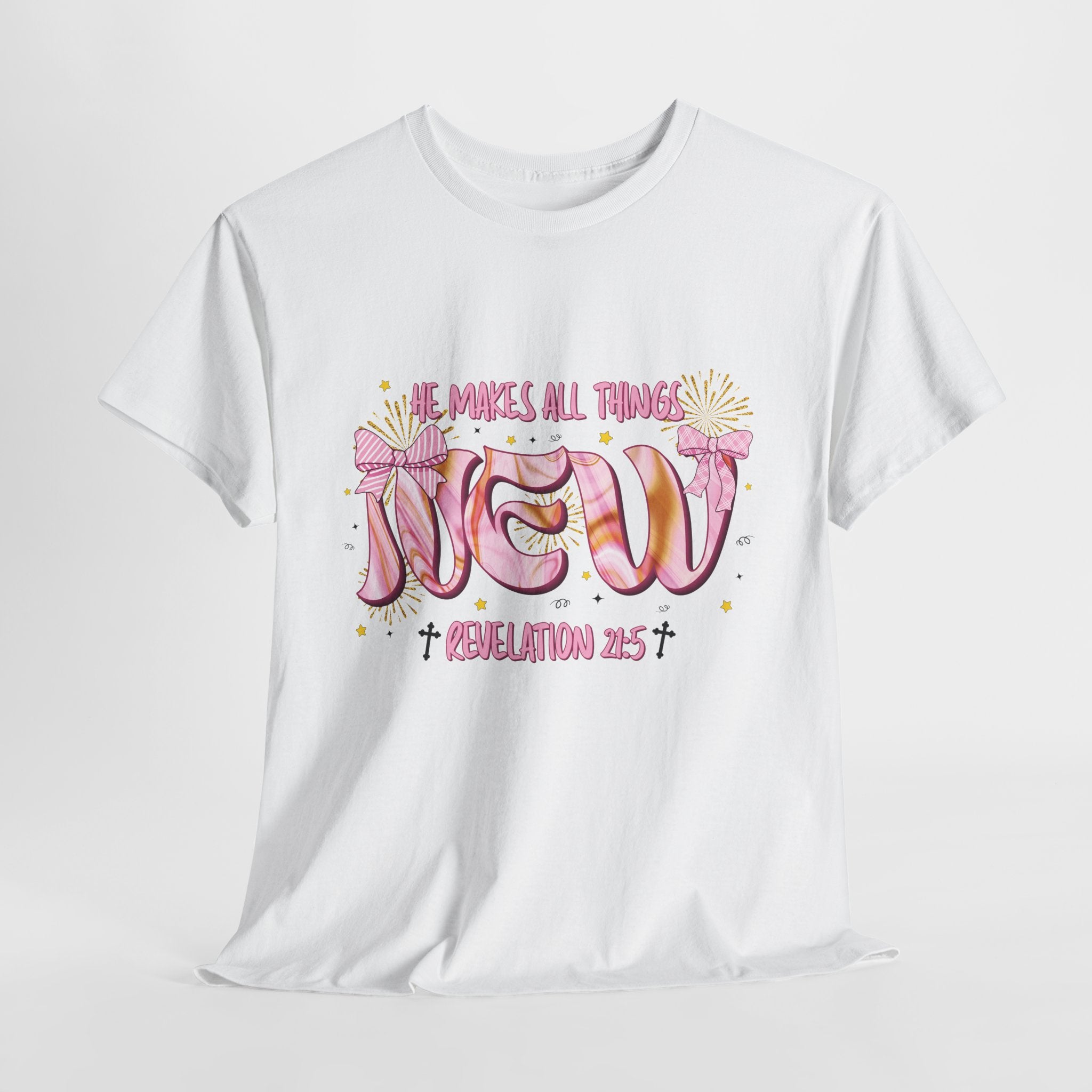 Christian Marble Tee — “He Makes All Things New” (Revelation 21:5)... Unisex Cotton Tee