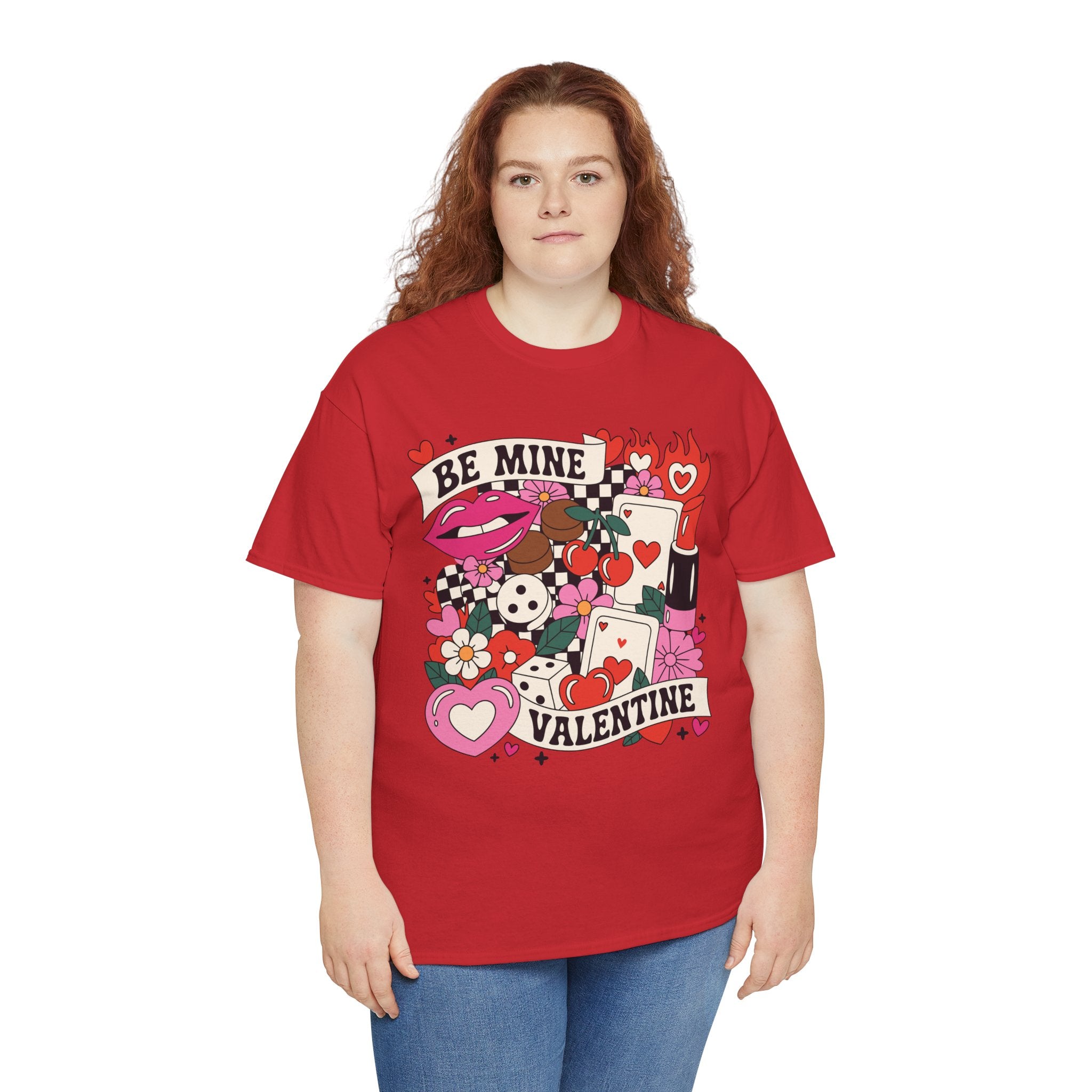 Be Mine Valentine Pop-Art Tee — Lips, Cherries & Retro Valentine Collage...Unisex Cotton Tee