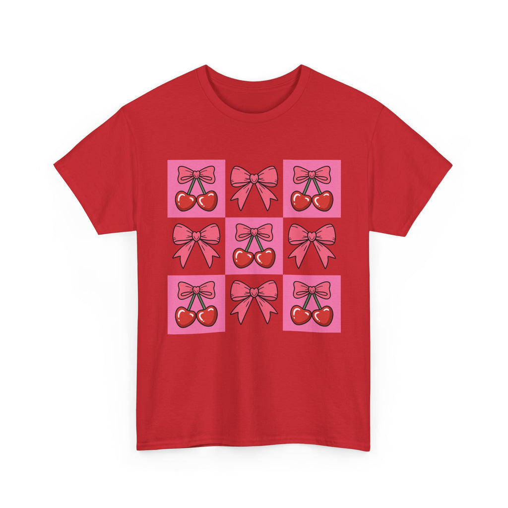 Cherry & Pink Bow Checkered Unisex Cotton Tee