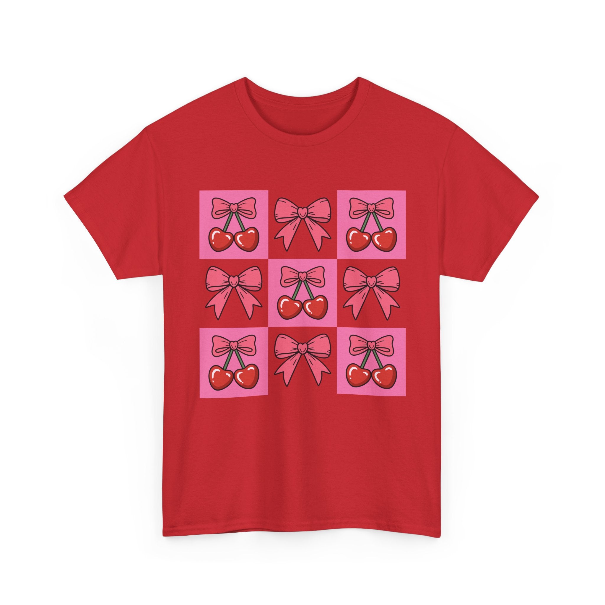 Cherry & Pink Bow Checkered Unisex Cotton Tee
