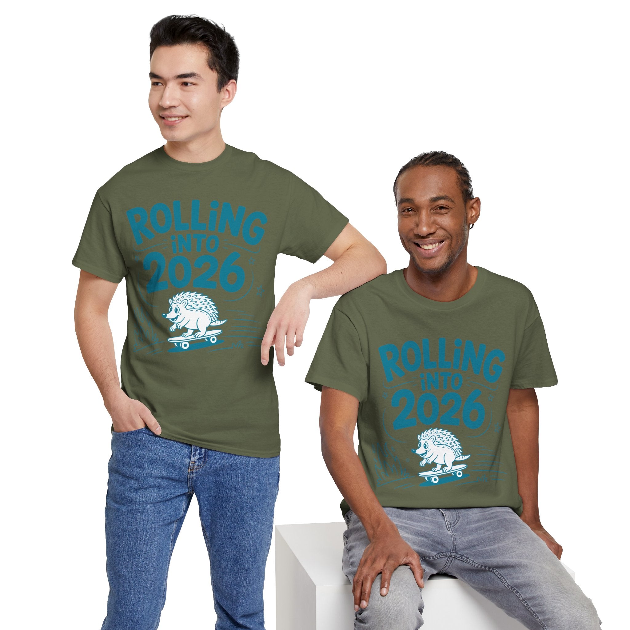 Rolling Into 2026 Hedgehog Skateboard Unisex Cotton Tee