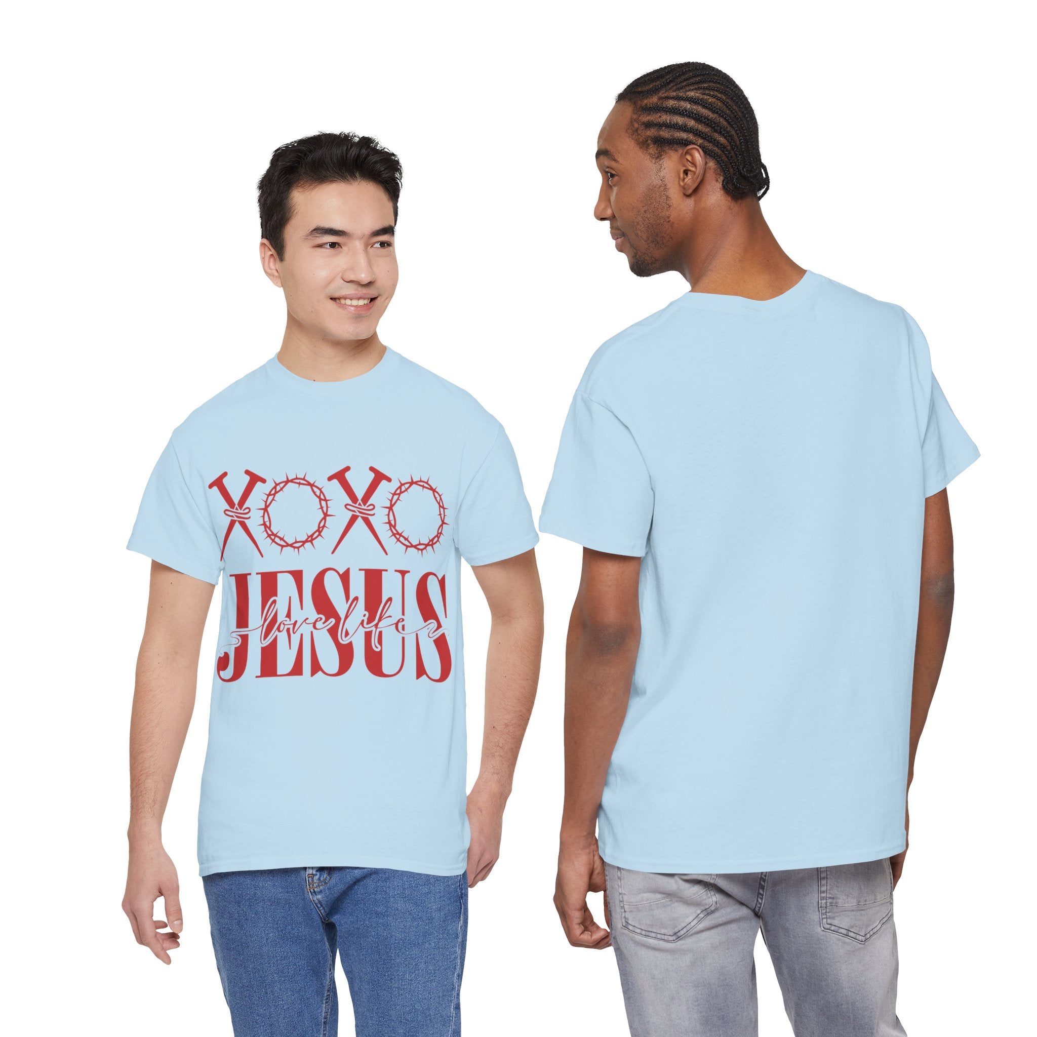 Christian Valentine T-Shirt — "XOXO Jesus Love Life" Nails & Thorn Crown Design Unisex Cotton Tee