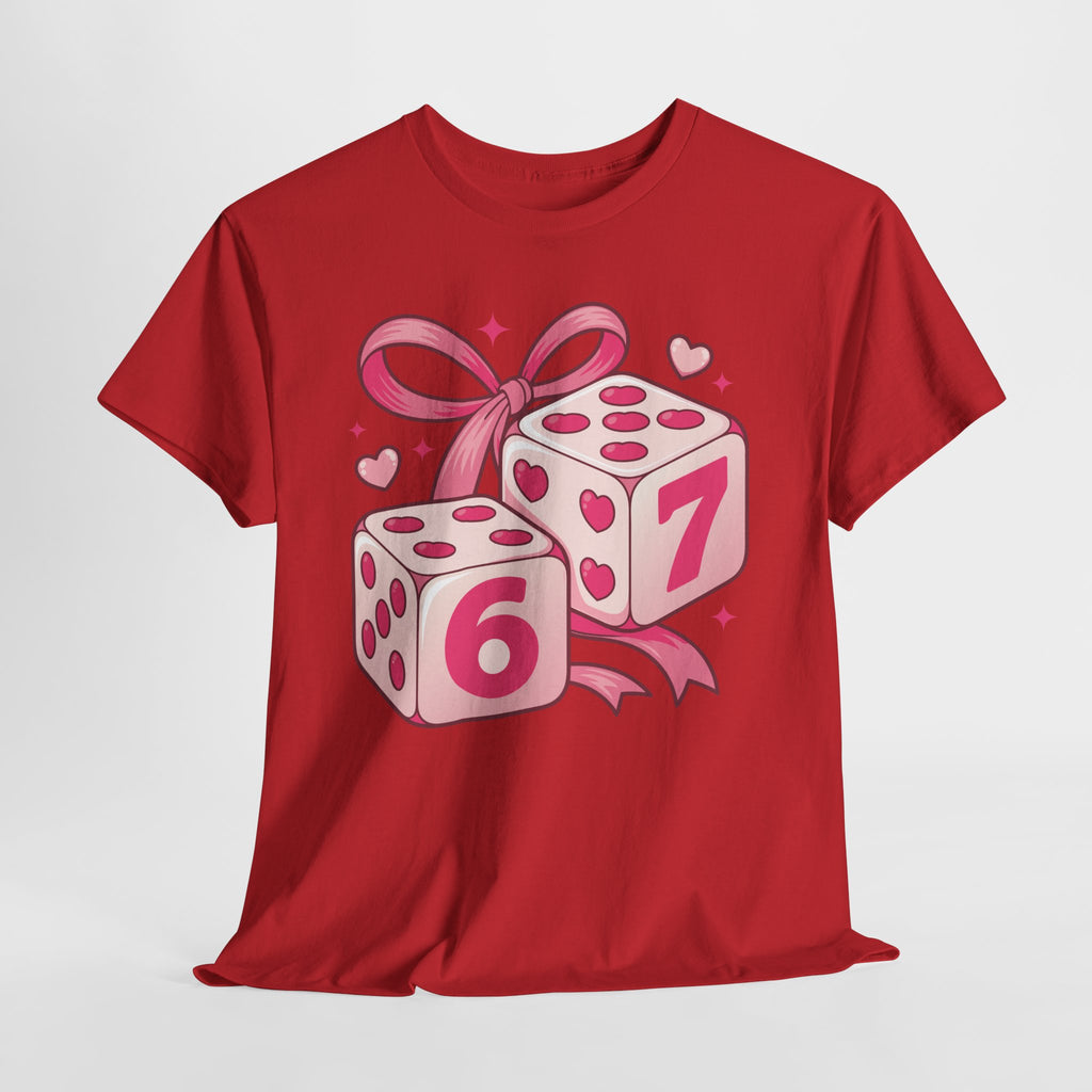 Lucky Love Dice T-Shirt — Pink Heart Dice with Bow..Unisex Cotton Tee