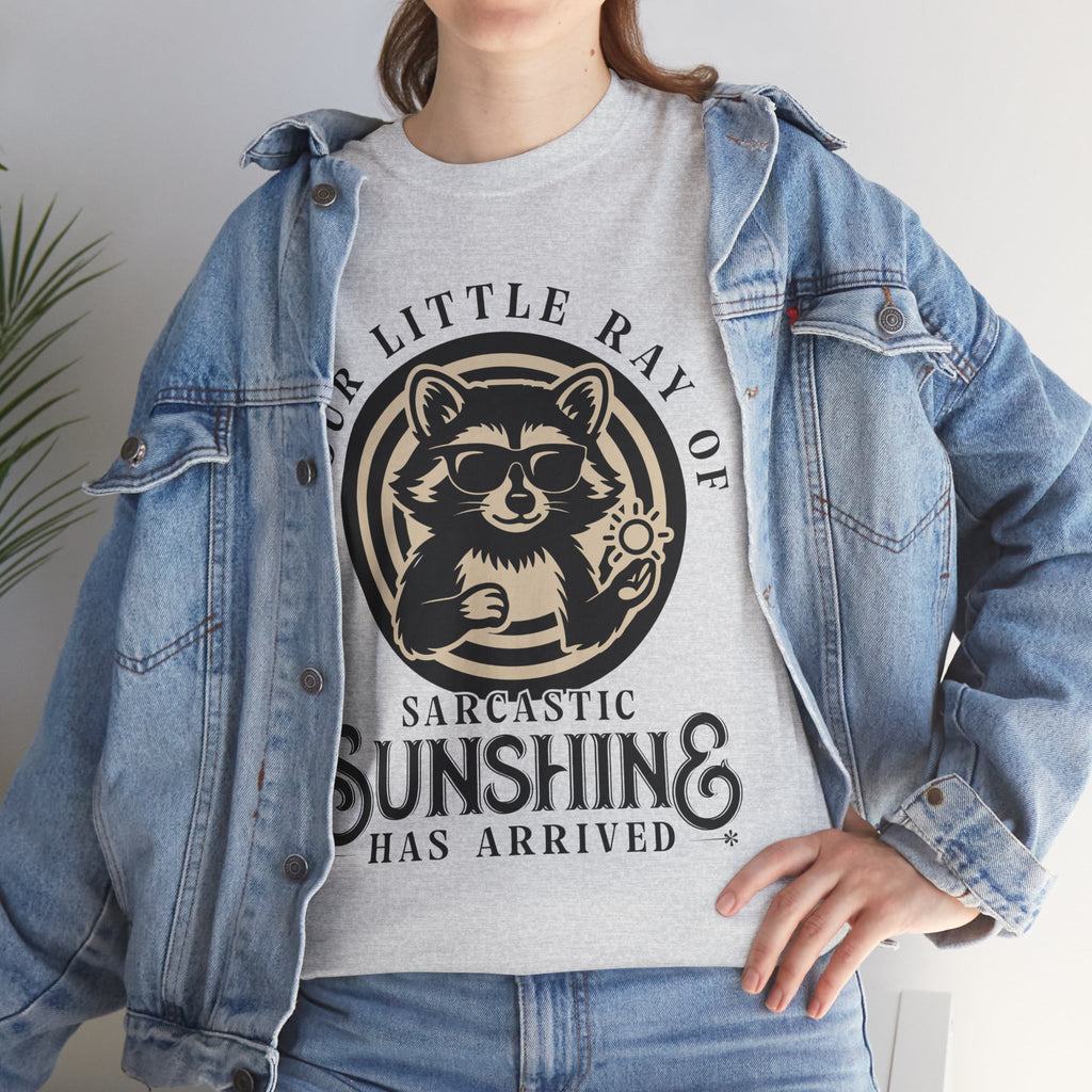 Cool Raccoon Sunglasses T-Shirt — Raccoon Holding Sun Graphic Unisex Cotton Tee