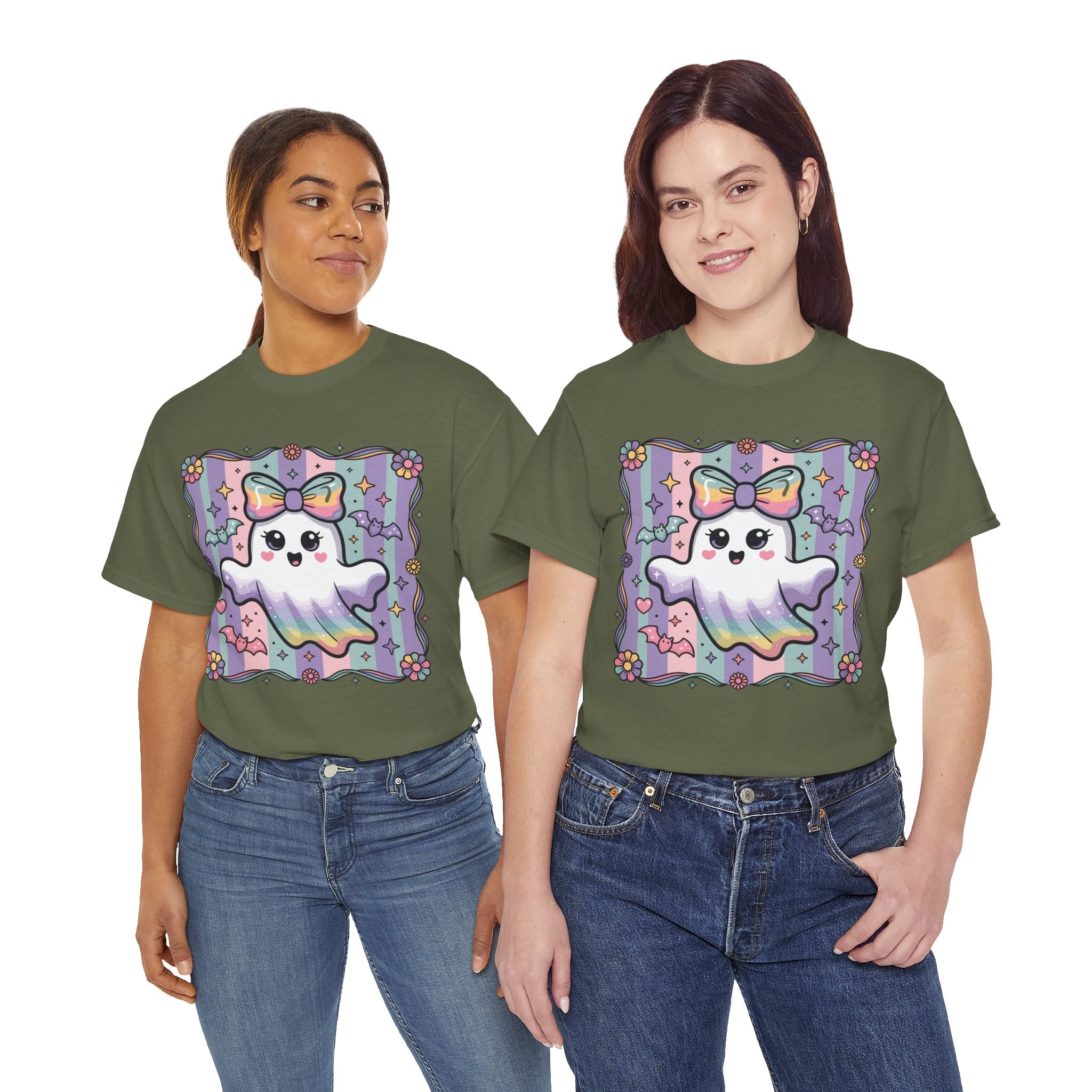 Pastel Ghost Rainbow Bow Unisex Cotton Tee