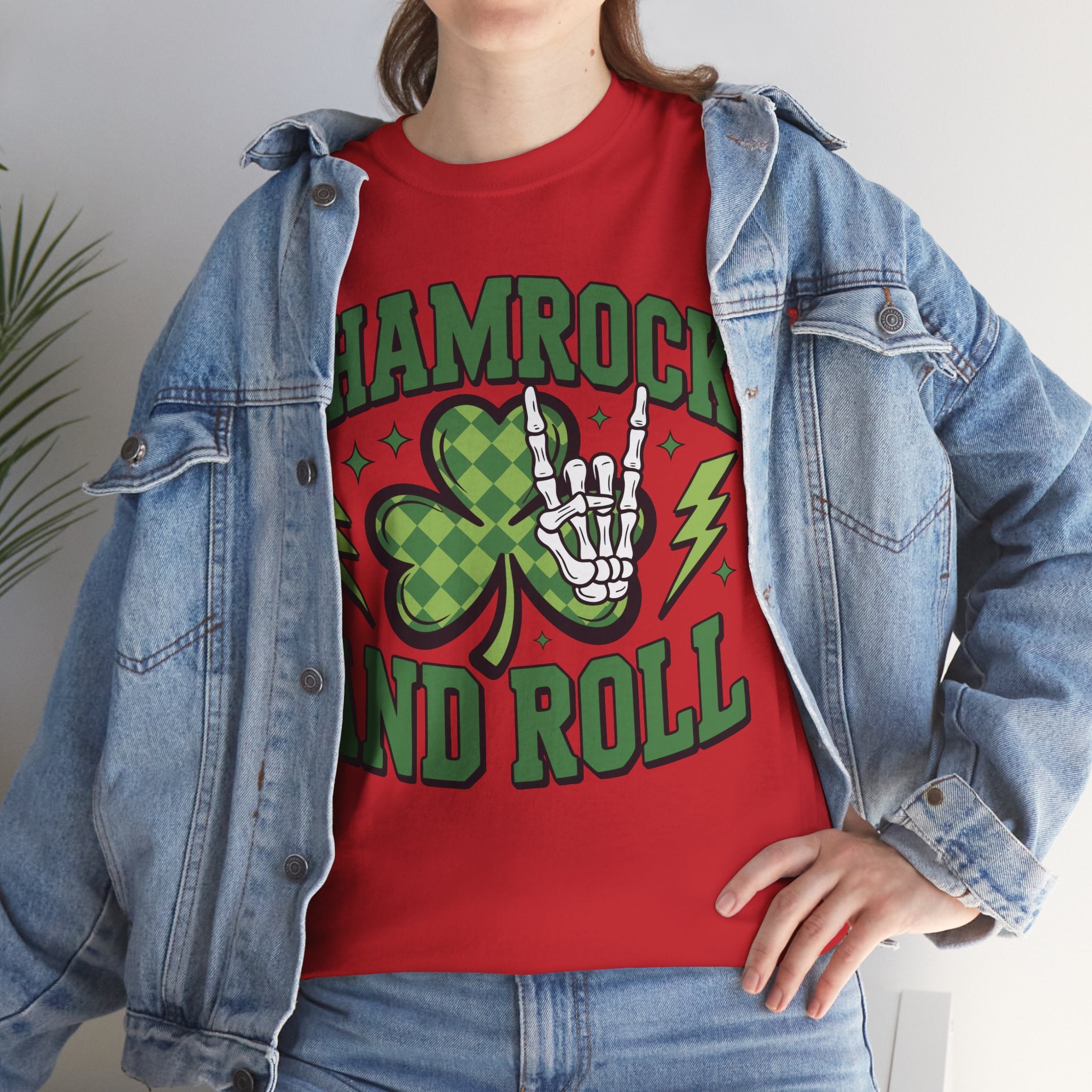 Shamrock and Roll Tee — Skeleton Hand & Lightning St. Patrick’s Rock Unisex Cotton Shirt