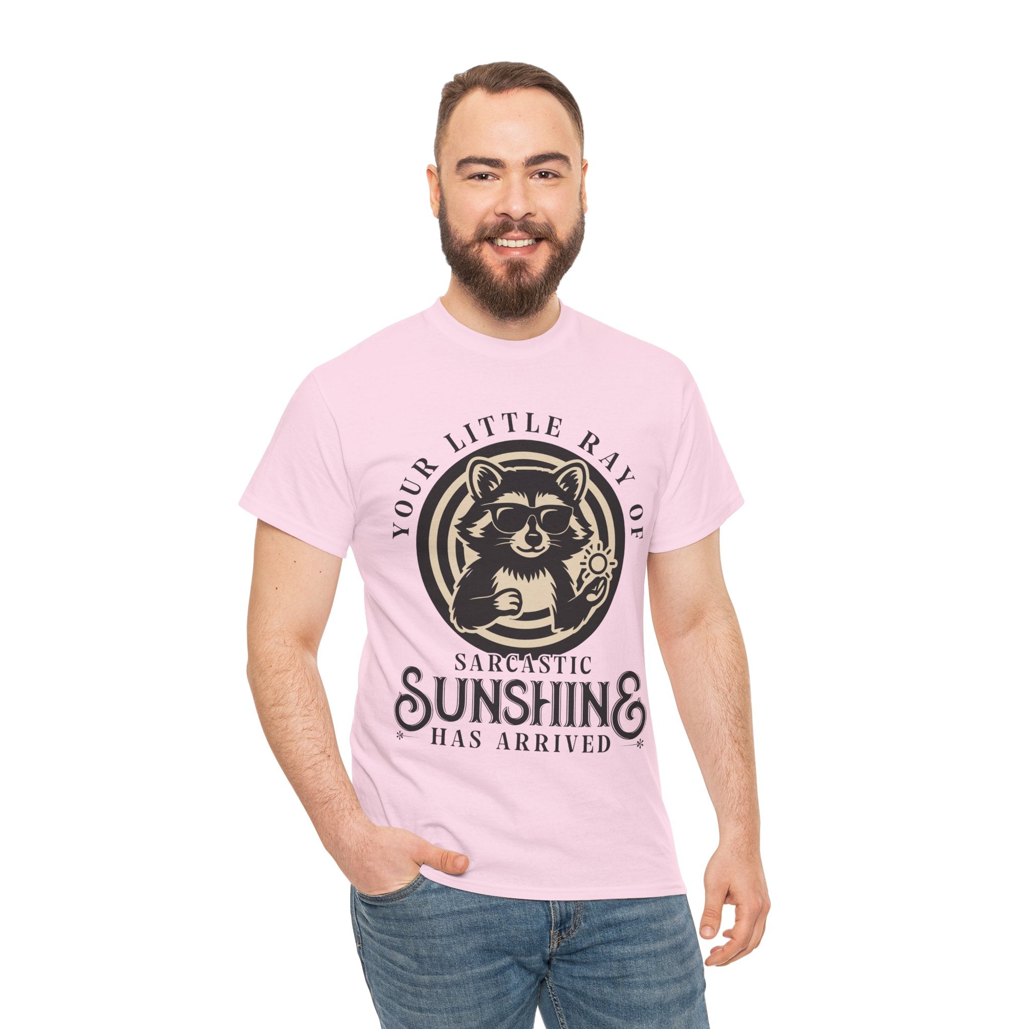 Cool Raccoon Sunglasses T-Shirt — Raccoon Holding Sun Graphic Unisex Cotton Tee