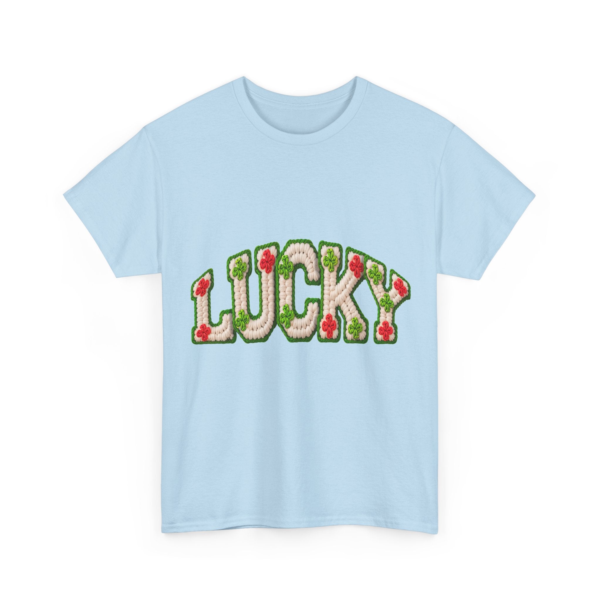 Lucky Crochet Clover T-Shirt — Faux-Yarn Embroidered St. Patrick’s Unisex Cotton Tee