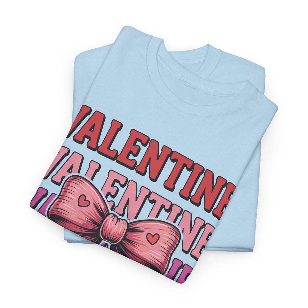Valentine Vibes T-Shirt — Pink Bow Heart Graphic Unisex Cotton Tee