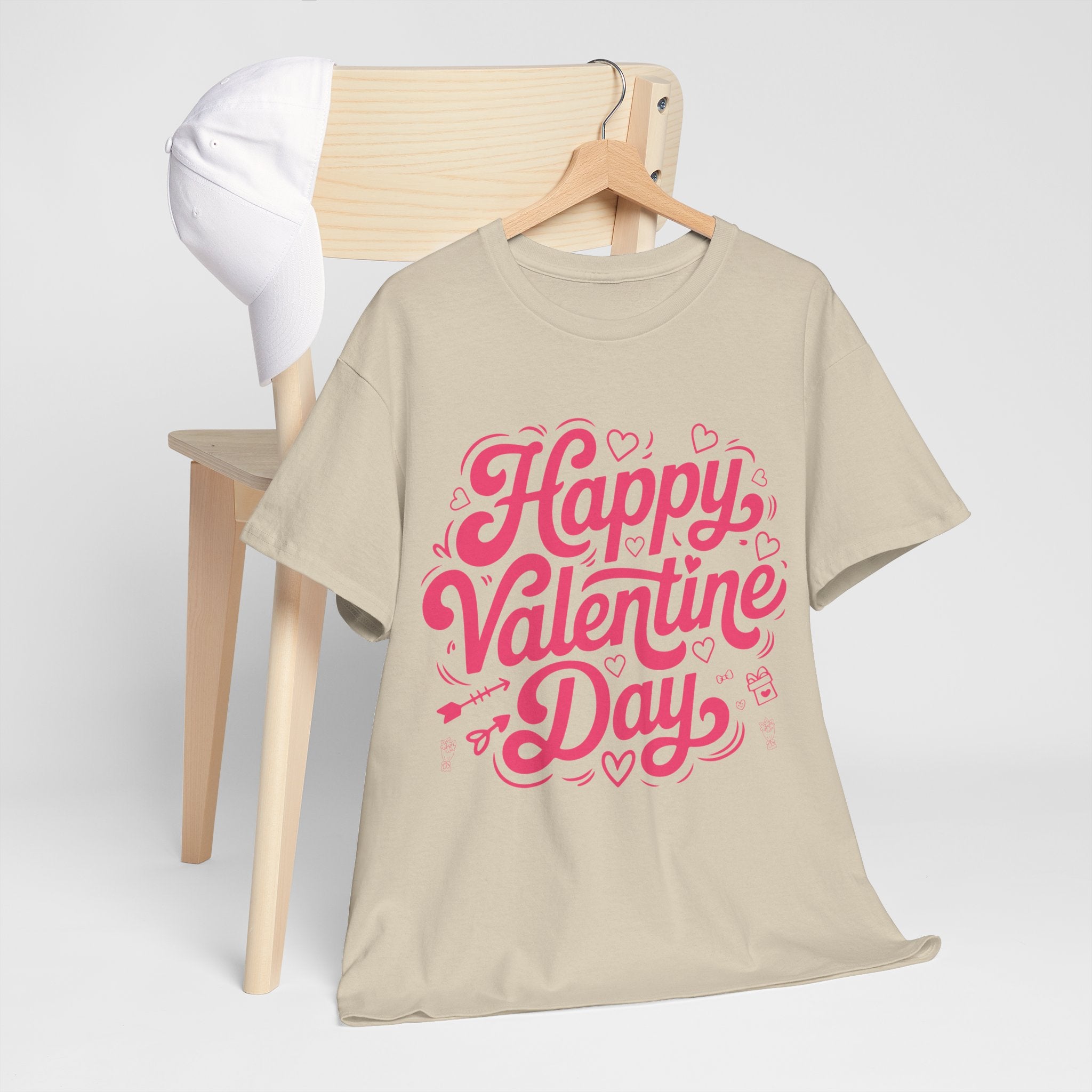 Happy Valentine Day Tee — Pink Heart & Love Icons Valentine's Unisex Cotton Shirt