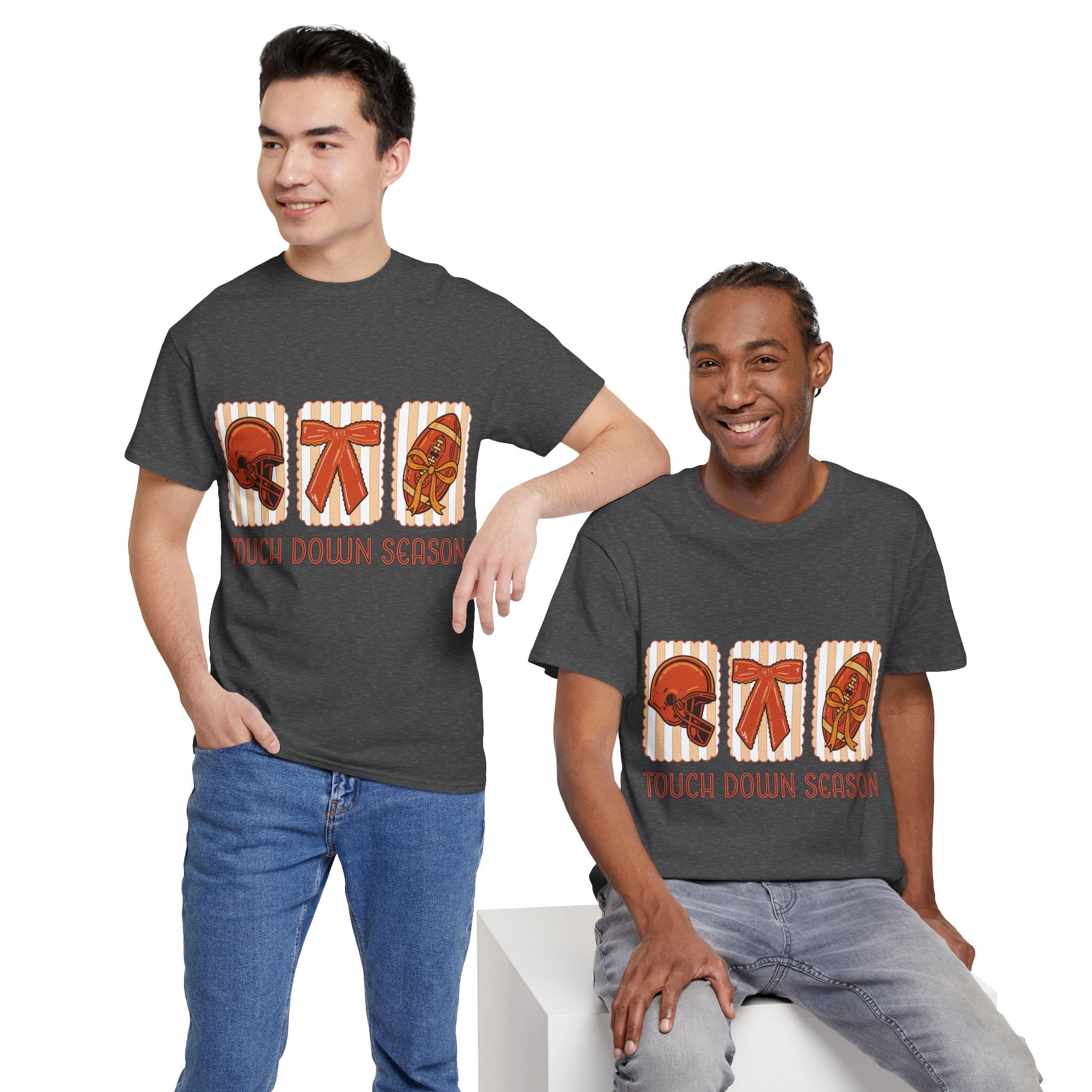 Touch Down Season Football Tee — Striped Fall Helmet & Bow Design Unisex Cotton Tee
