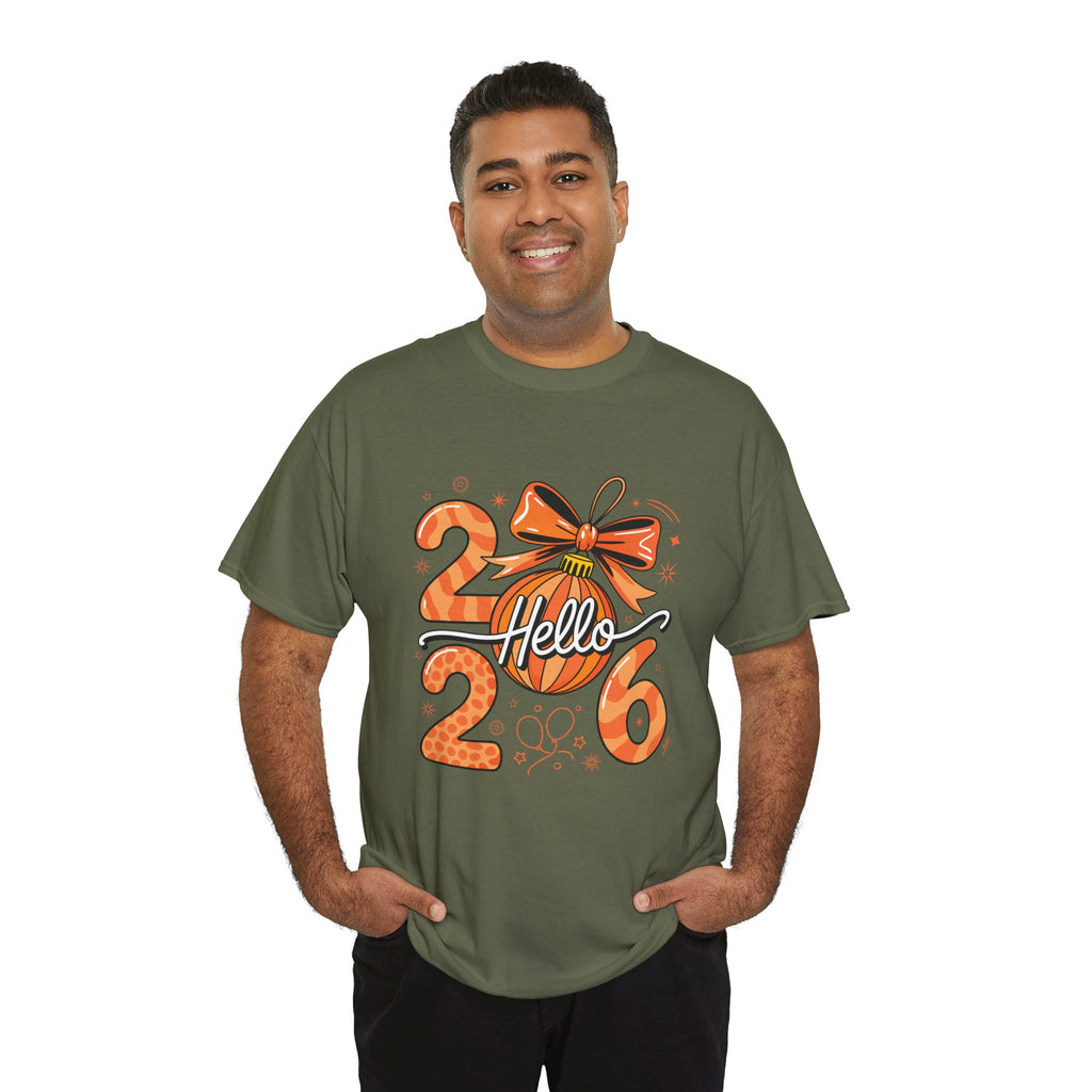Hello 2026 Christmas Ornament Tee — Festive Orange Holiday Unisex Cotton T-Shirt